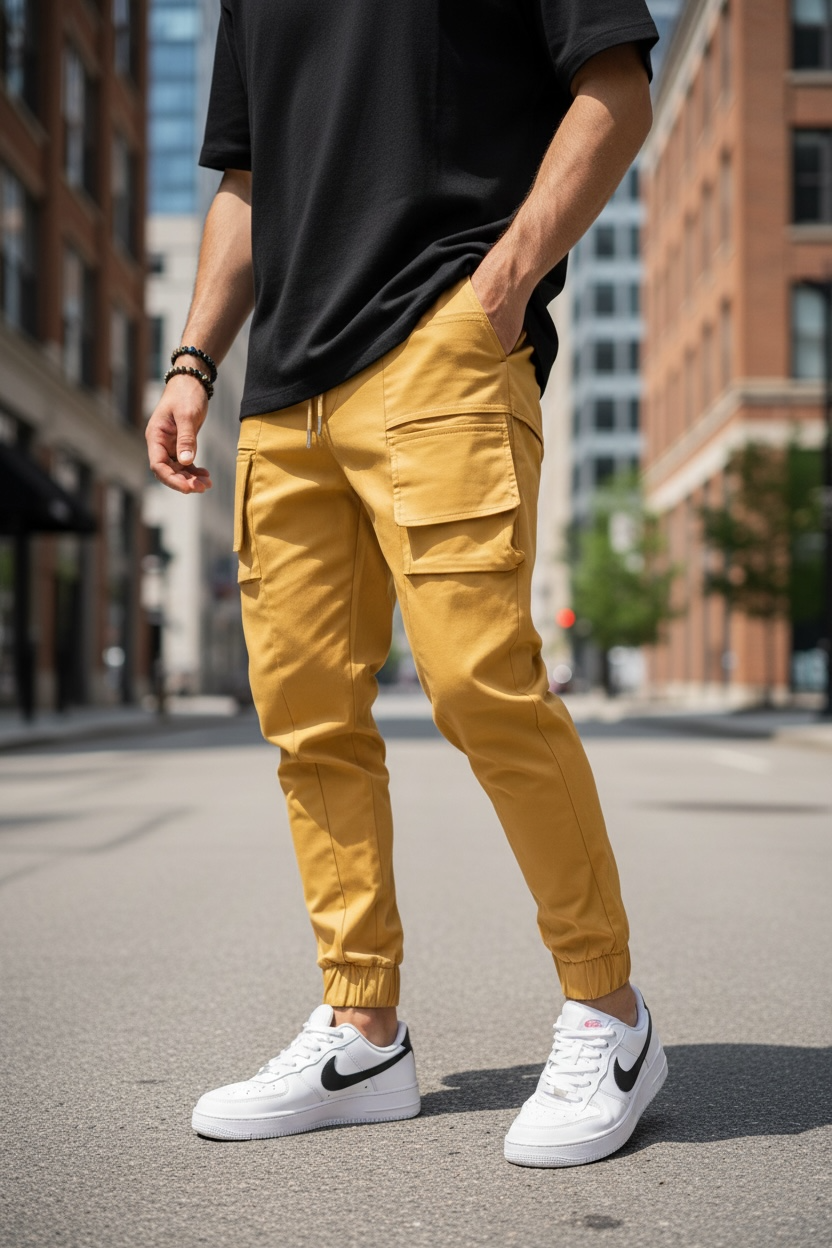 Pantaloni barbati casual mustar Y102