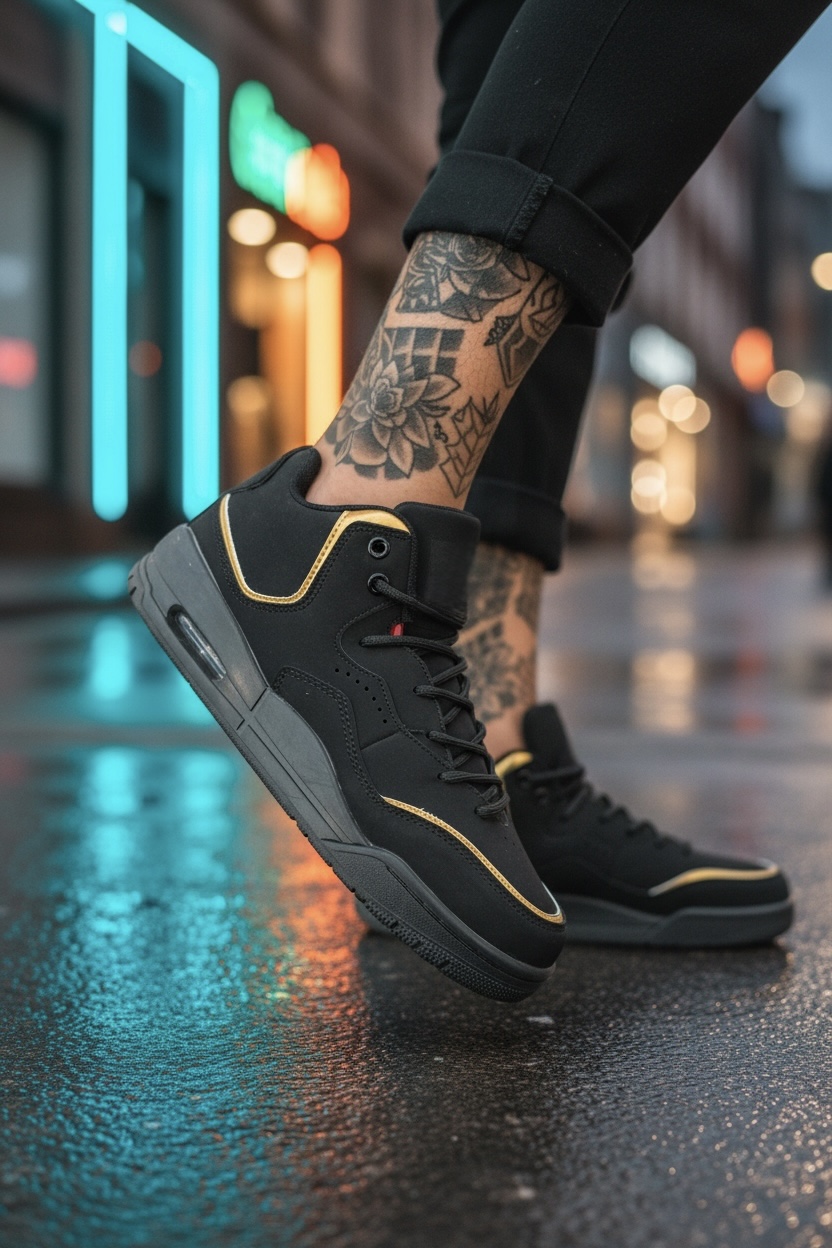 Adidasi barbati casual  negru cu auriu 5919   T51-3