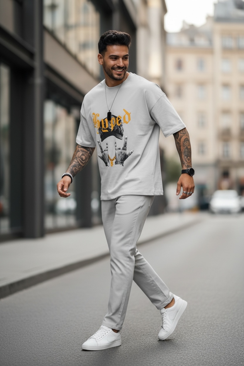 Tricou barbati gri  cu imprimeu  oversize Y171 22A-2.2