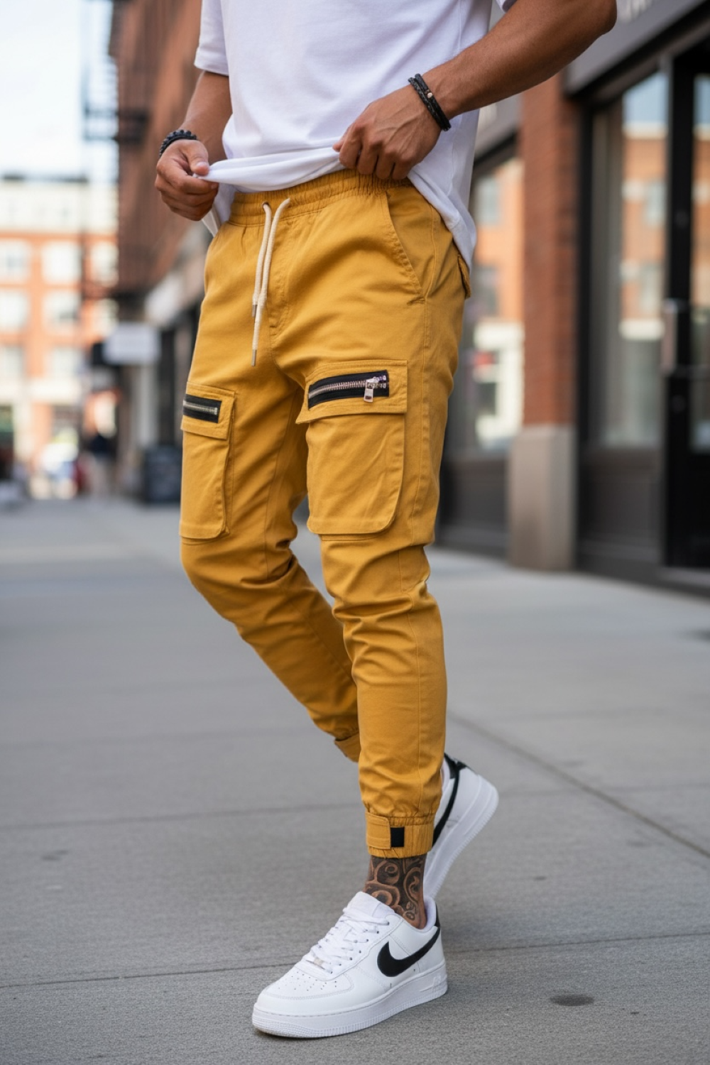 Pantaloni de trening cargo  crem  conici Y103 40-1