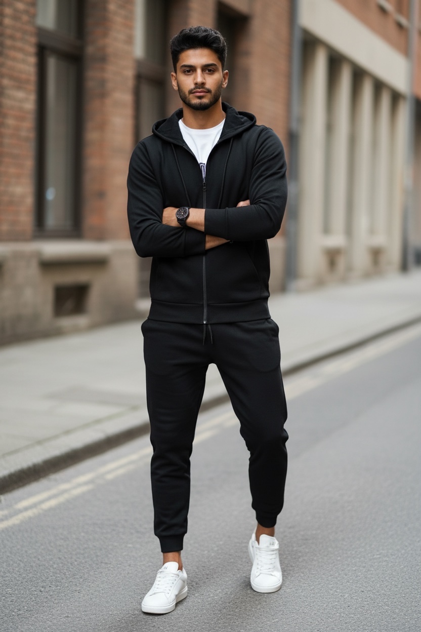 Trening barbati negru pantaloni + hanorac B6115 55