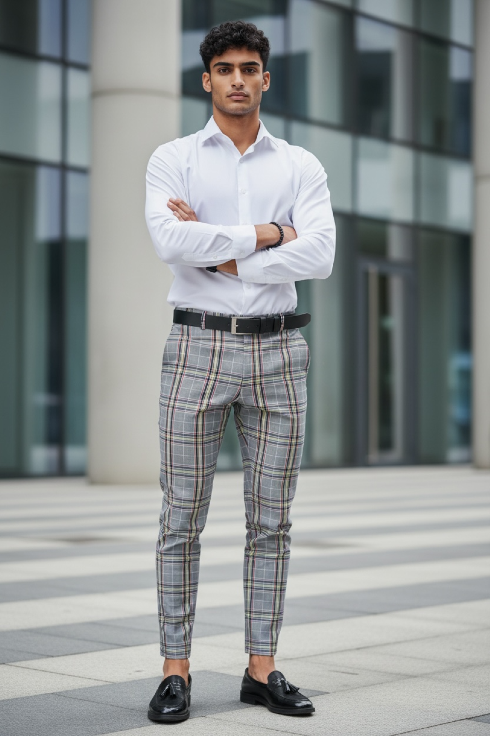 Pantaloni barbati eleganti in carouri gri B1559  B5-2