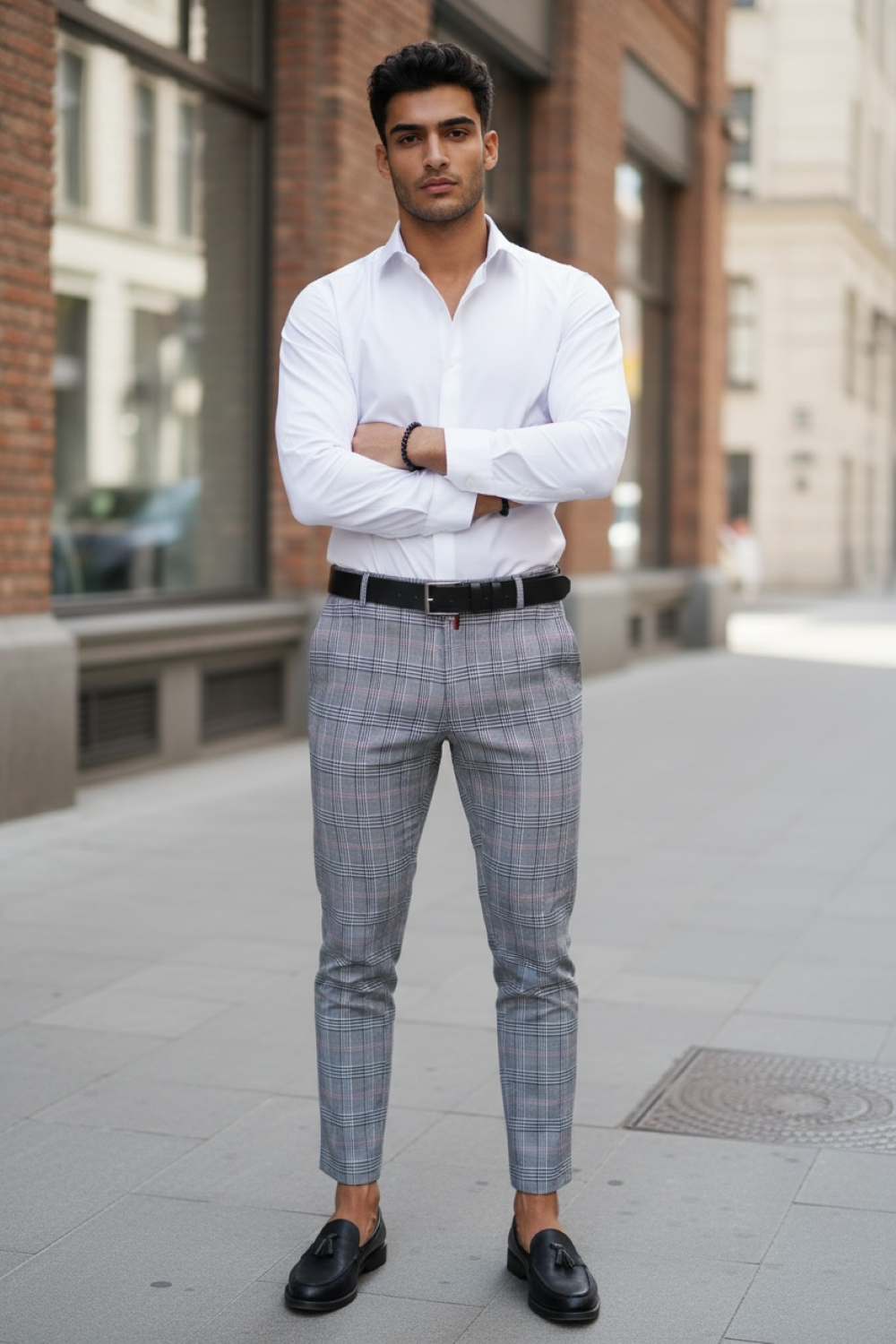 Pantaloni barbati eleganti regular fit gri in carouri  B1561 B-7