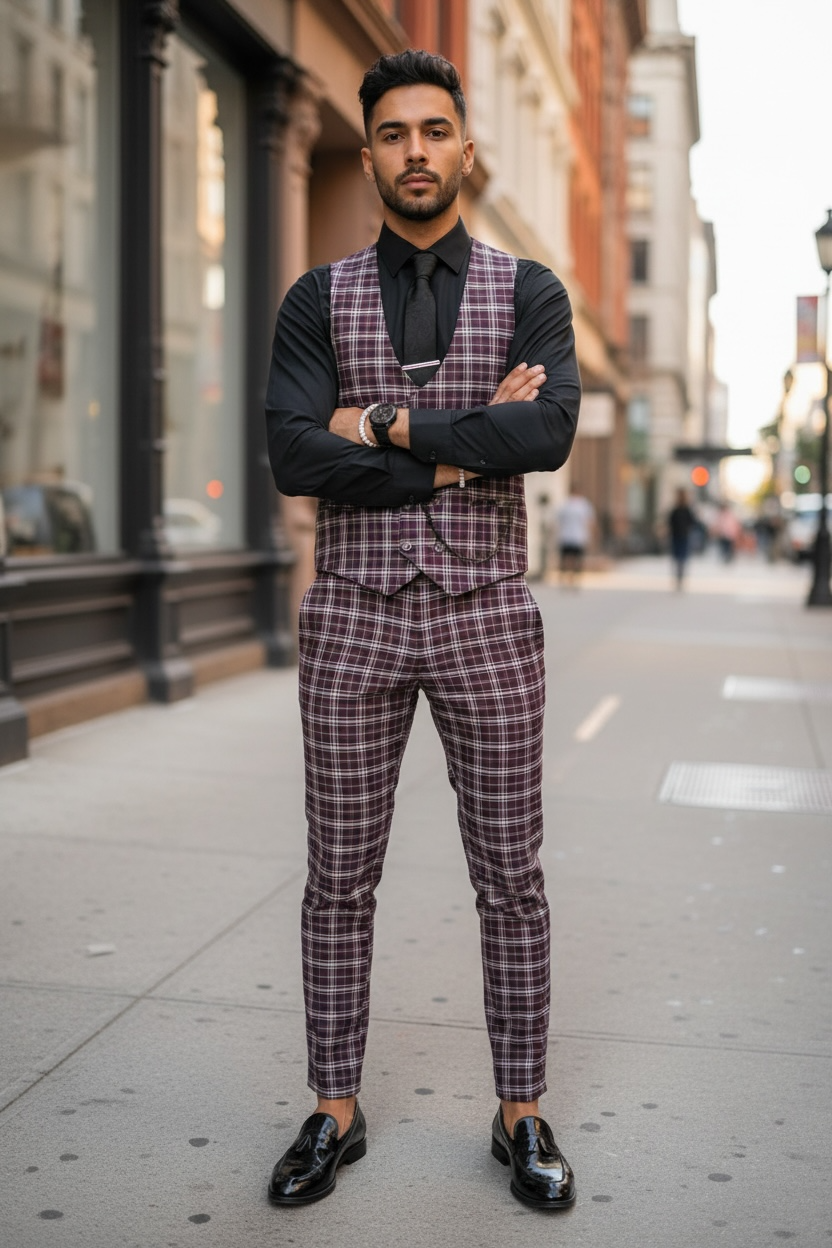 Compleu barbati  Vesta + Pantaloni  Lant si cravata cadou  B4008  Z6-2