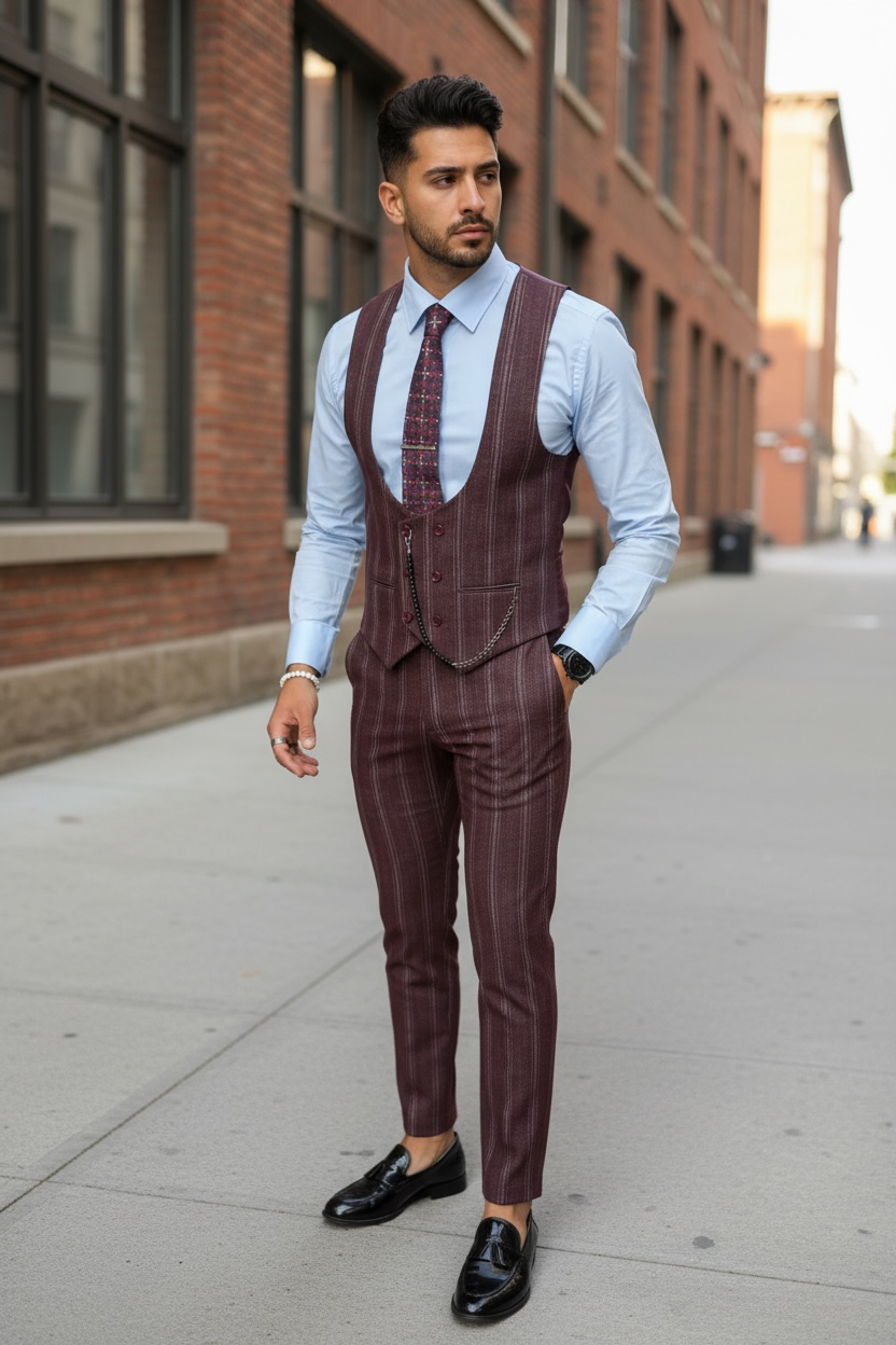 Compleu barbati  Vesta + Pantaloni grena B5517  Y