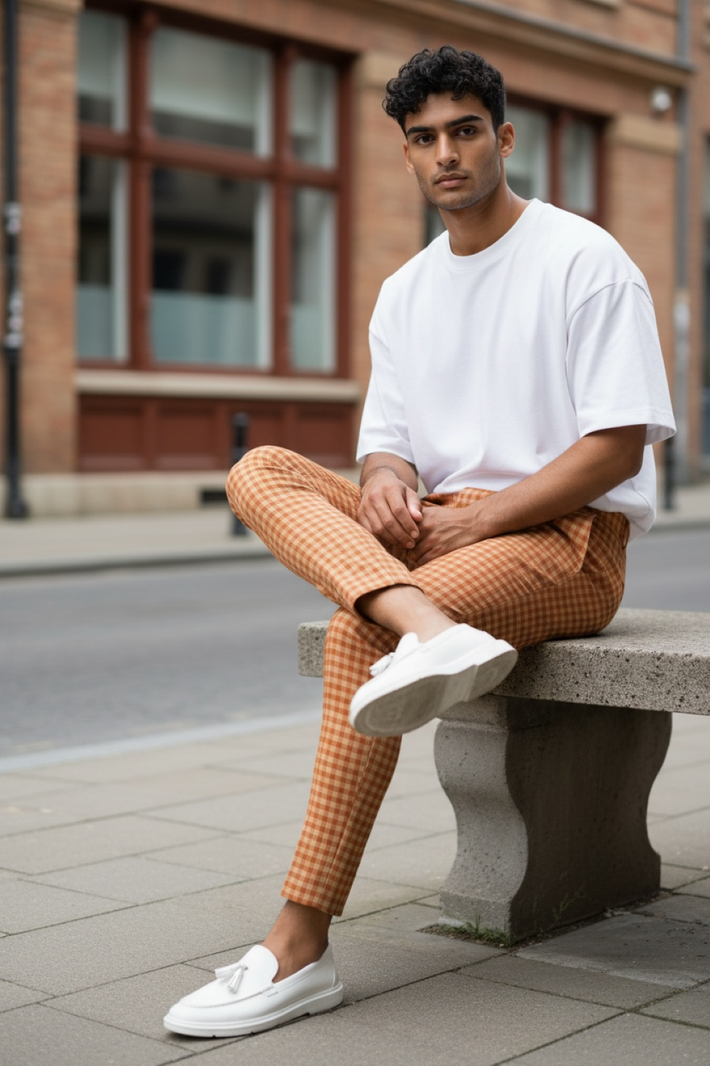 Pantaloni barbati casual regular fit carouri B1880 V2-5