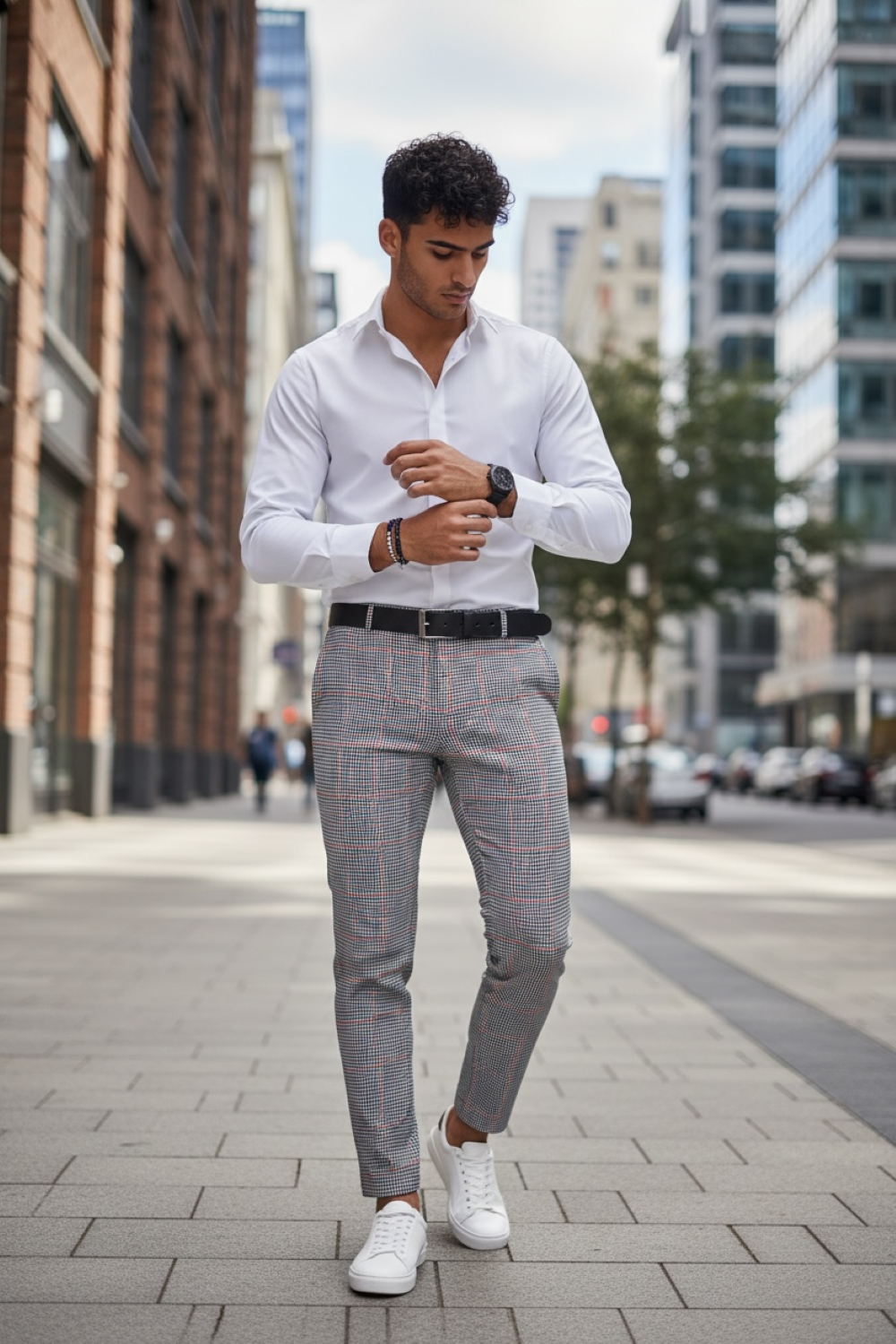 Pantaloni barbati casual regular fit gri in carouri B1910  S2-3 F6-5.1