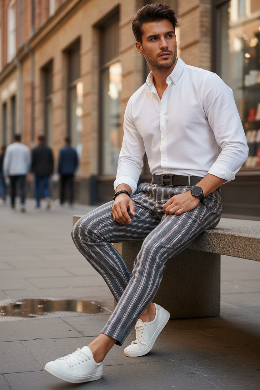 Pantaloni barbati casual regular fit in dungi B1547     117-1