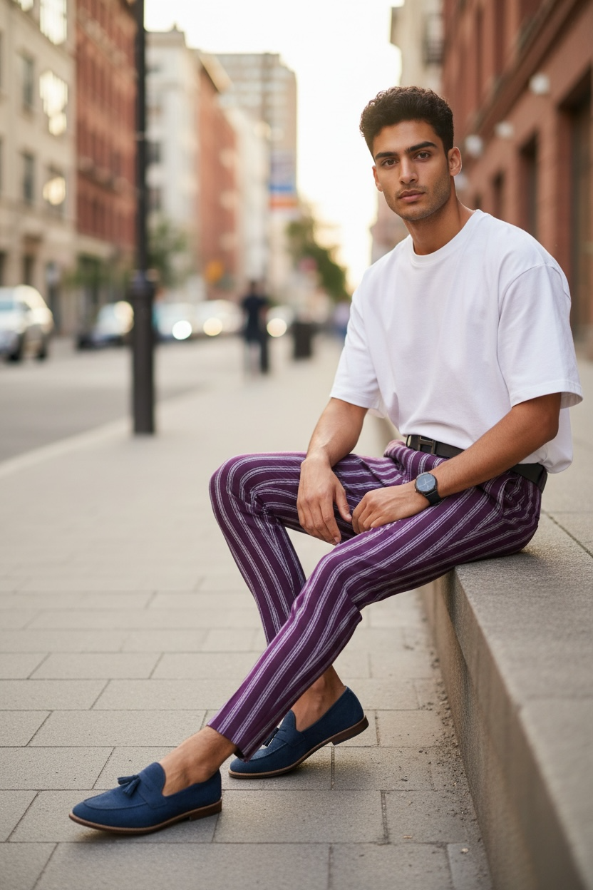 Pantaloni barbati casual regular fit violet B1556 I5-.6