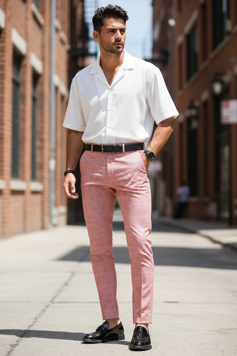 Pantaloni barbati eleganti regular fit in carouri B1607 V4-5