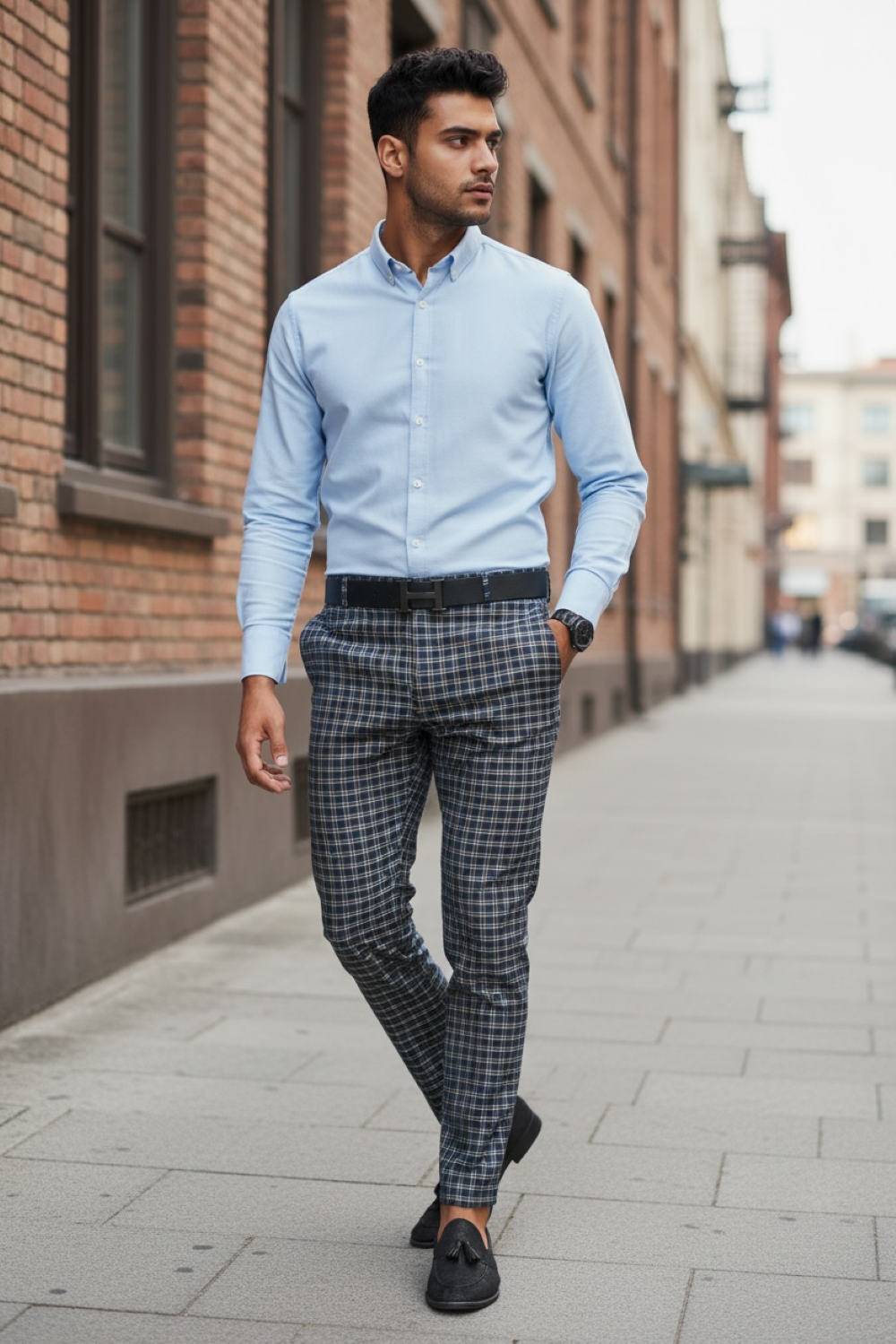 Pantaloni barbati casual regular fit in carouri B1739 D11-6