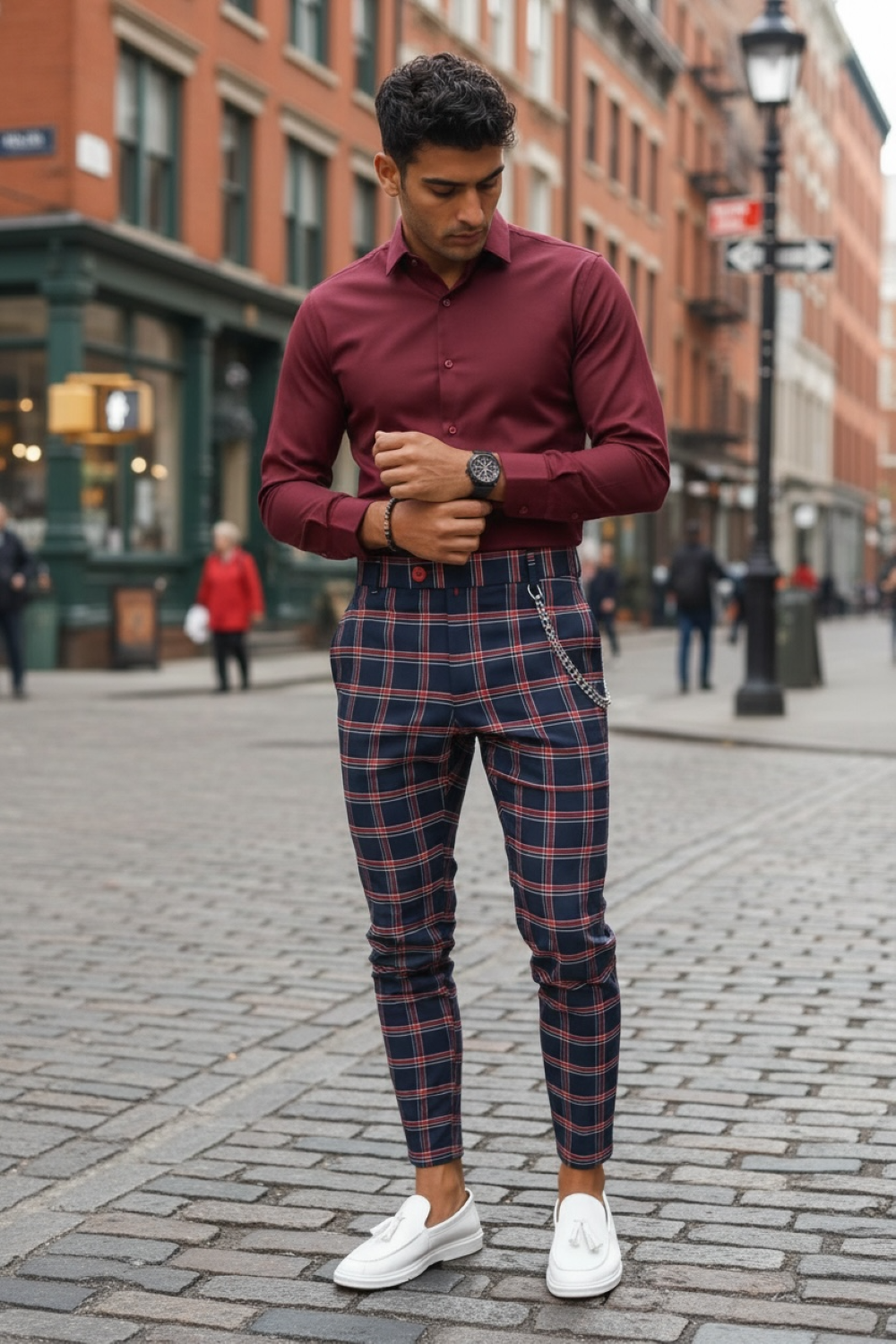 Pantaloni barbati eleganti regular fit in carouri B1744 54-3