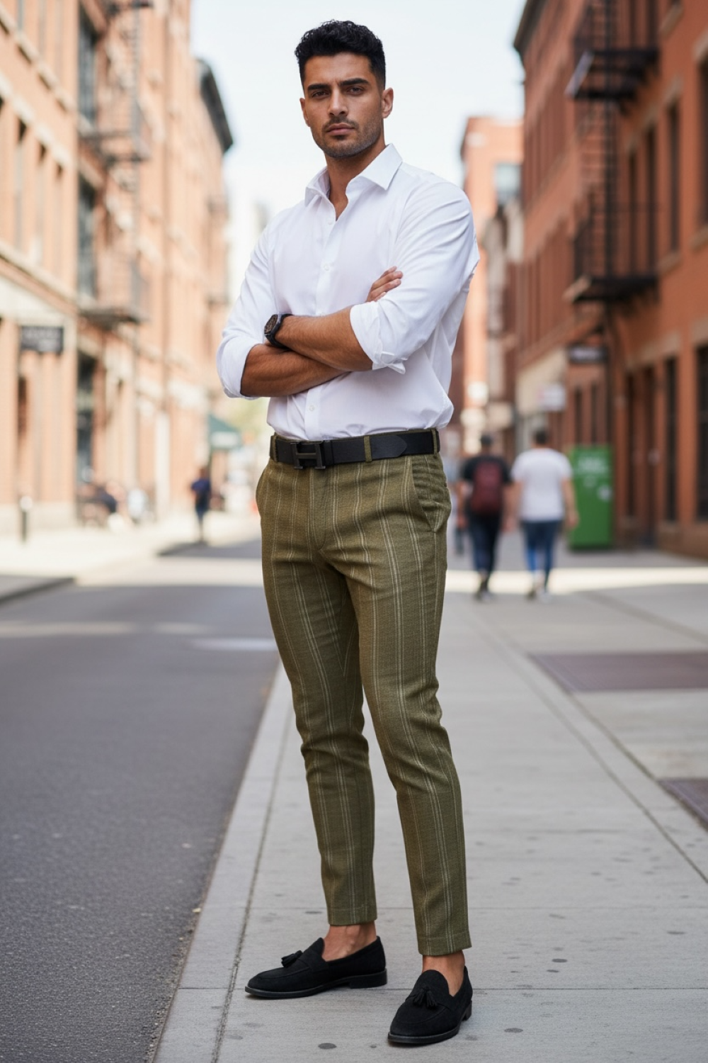 Pantaloni barbati casual regular fit in dungi B1858 12-5 E~