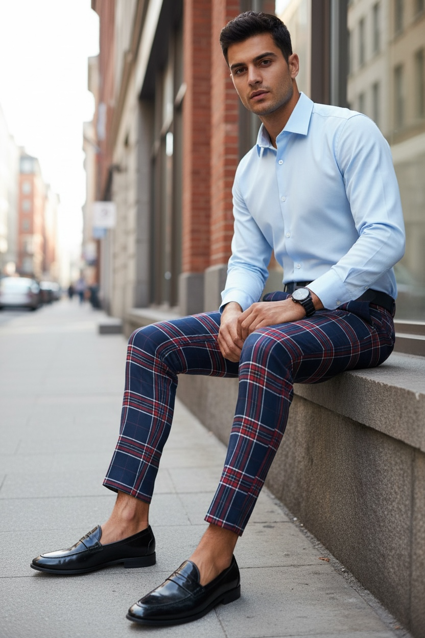 Pantaloni barbati casual regular fit in carouri B1546 D11-3