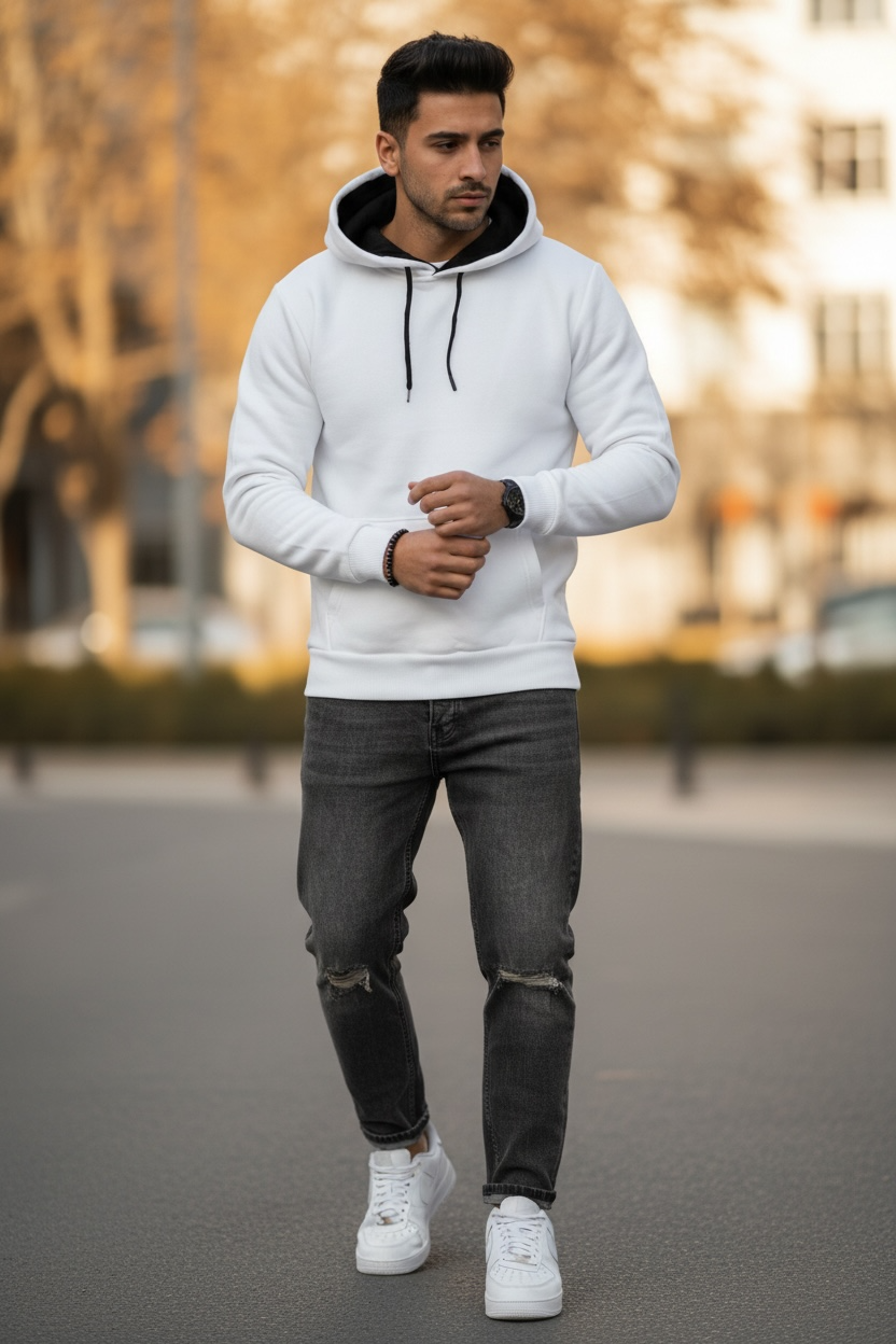 Hanorac barbati slim fit  alb 13411