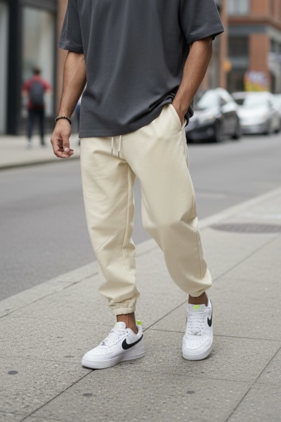 Pantaloni de trening cargo  bej  conici Y311 3-2.1