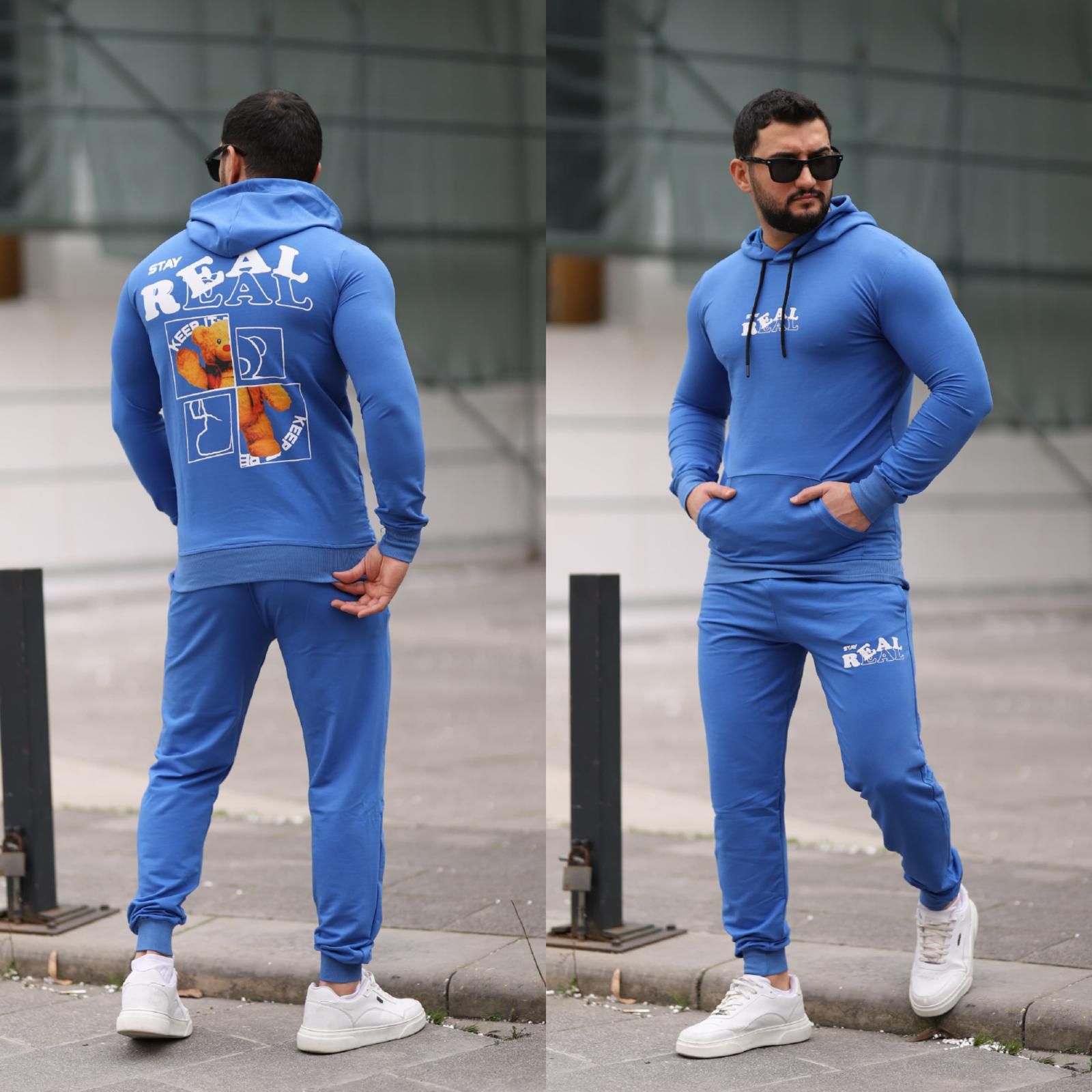 Trening barbati slim fit albastru Pantaloni + Hanorac 13354 Trening barbati slim fit albastru Pantaloni + Hanorac 13354