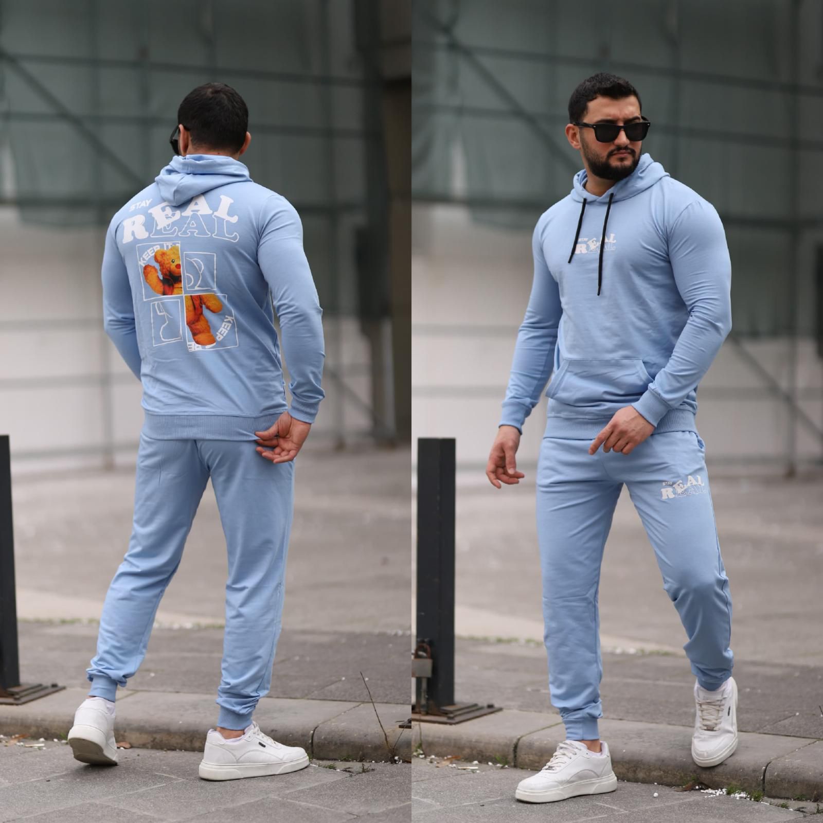 Trening barbati slim fit baby blue Pantaloni + Hanorac 13354 Trening barbati slim fit baby blue Pantaloni + Hanorac 13354
