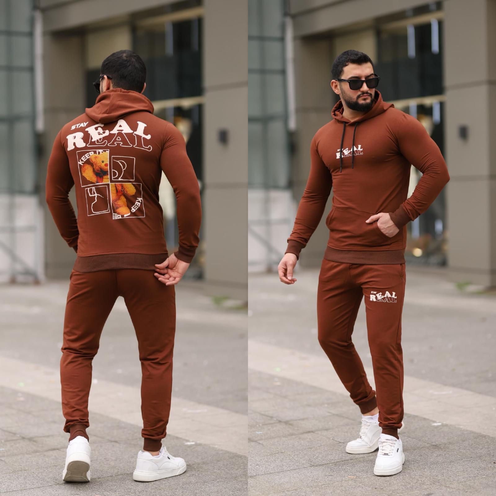 Trening barbati slim fit maro  Pantaloni + Hanorac  13354