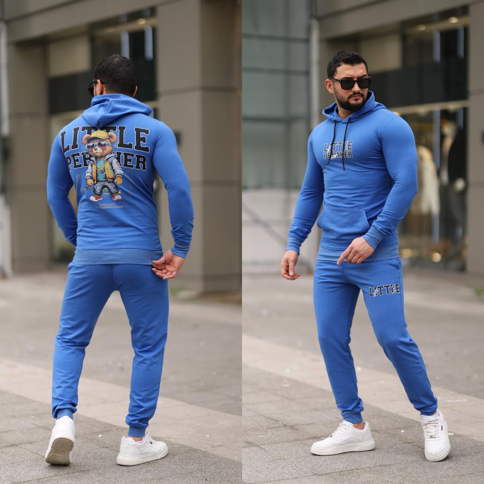 Trening barbati slim fit albastru Pantaloni + Hanorac 13349 Trening barbati slim fit albastru Pantaloni + Hanorac 13349