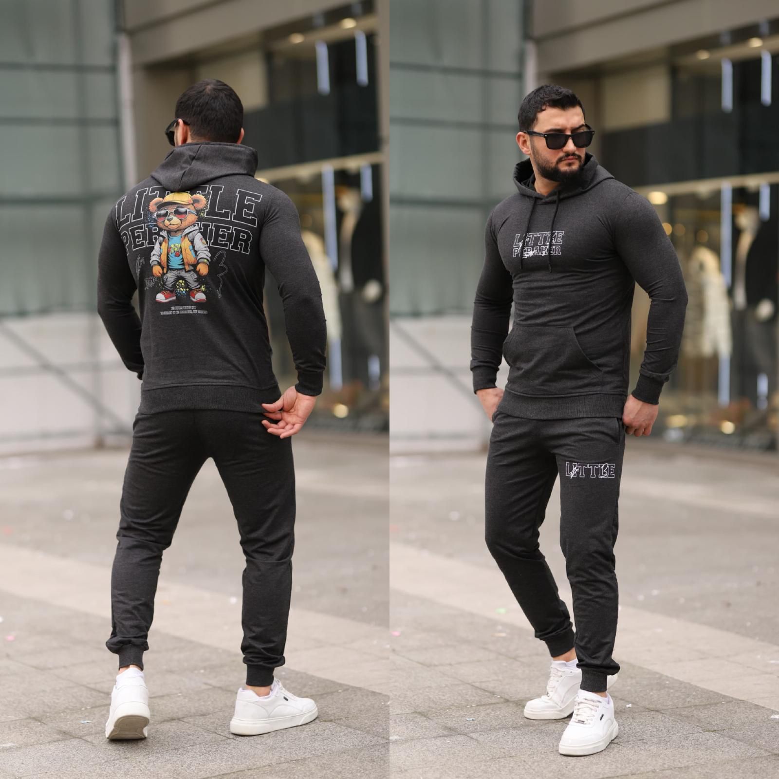Trening barbati slim fit gri inchis  Pantaloni + Hanorac  13349