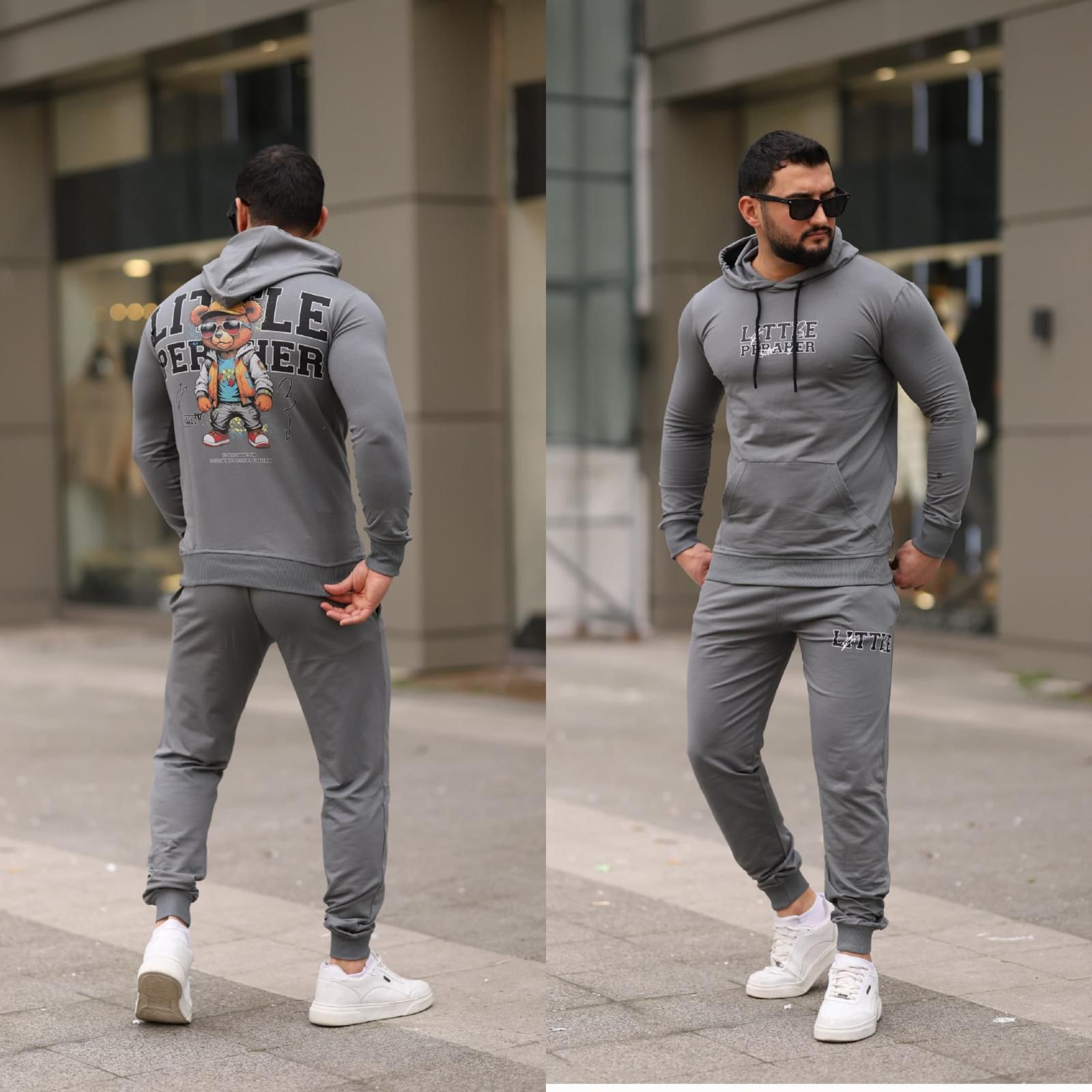 Trening barbati slim fit gri  Pantaloni + Hanorac  13349