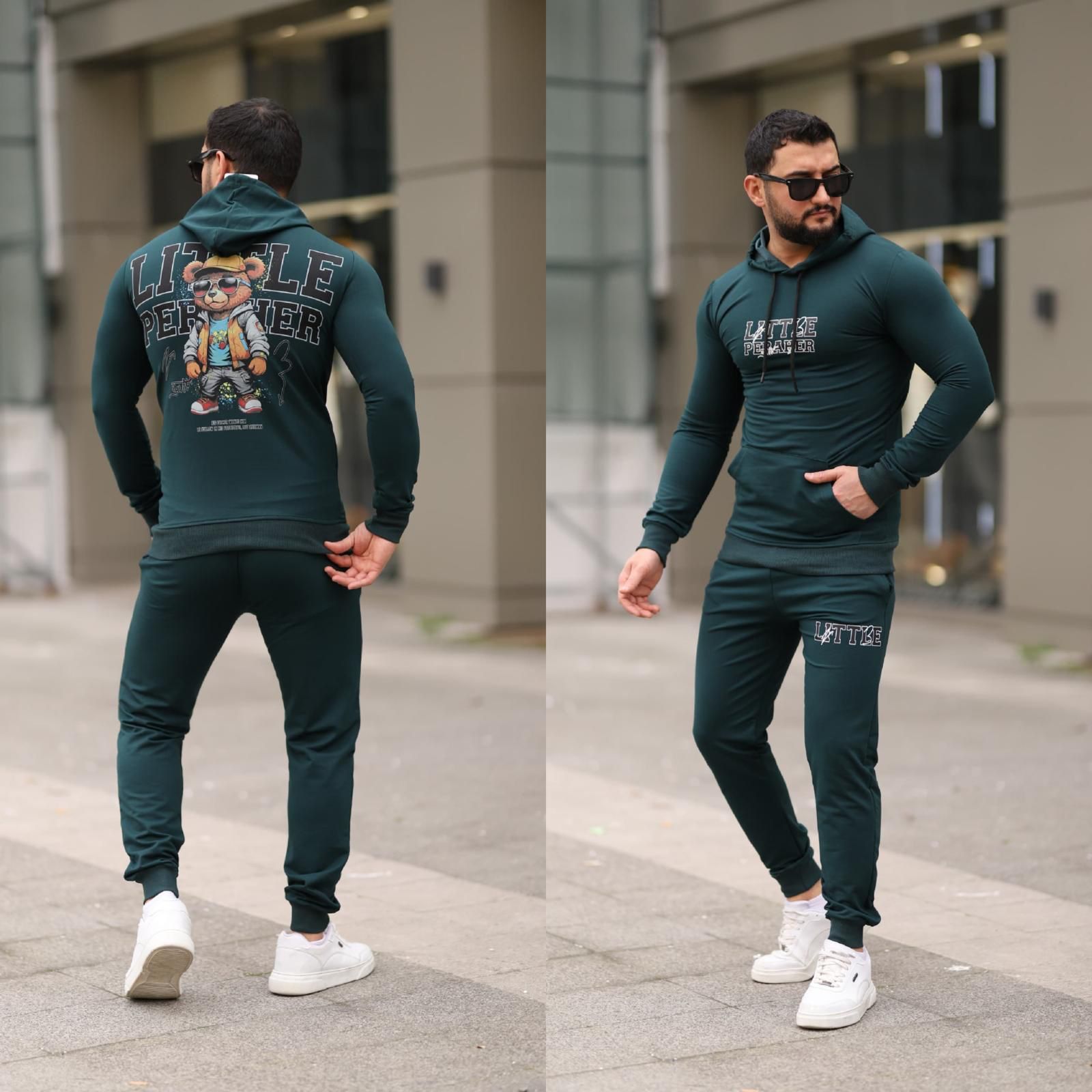 Trening barbati slim fit verde  Pantaloni + Hanorac  13349