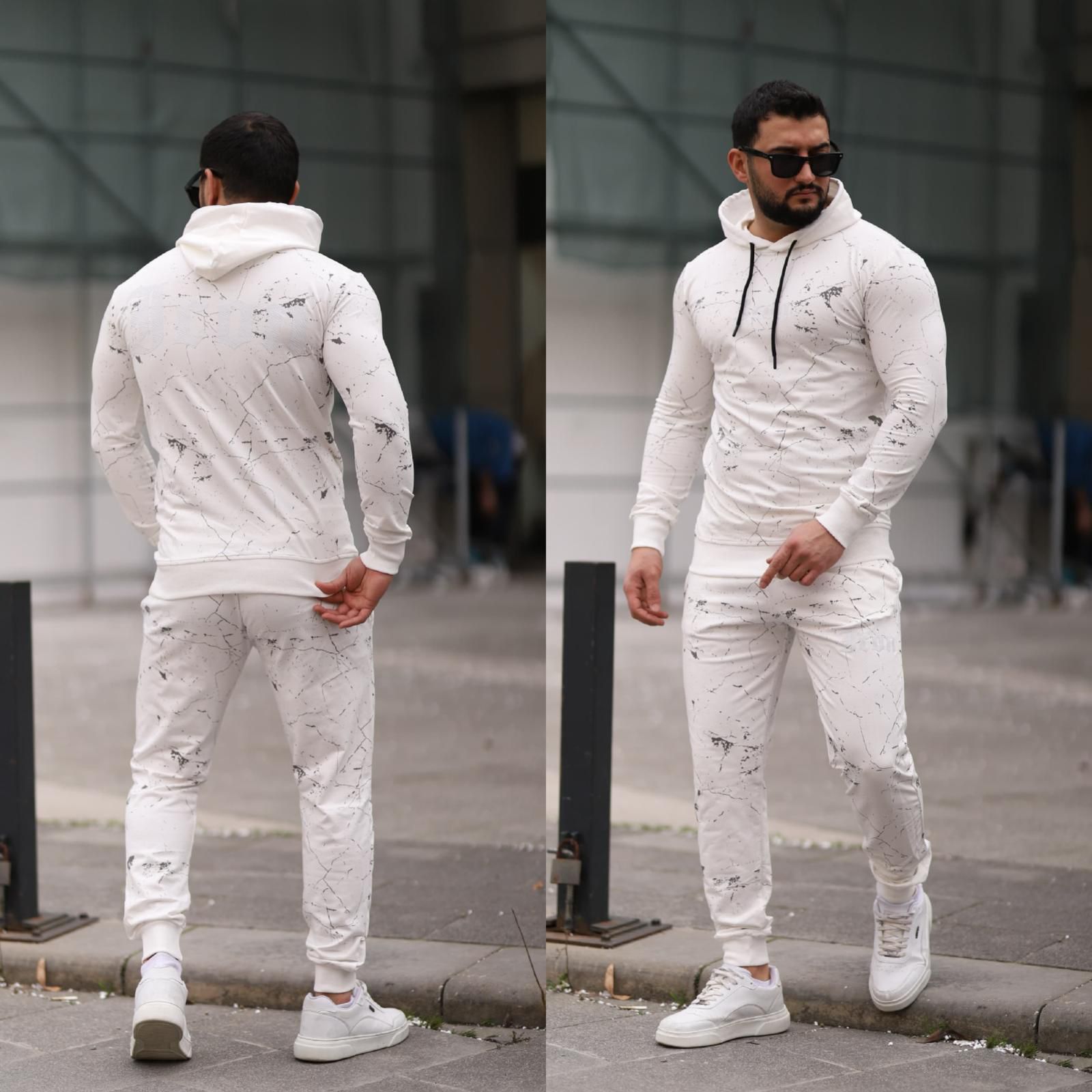 Trening barbati slim fit alb  Pantaloni + Hanorac  13351