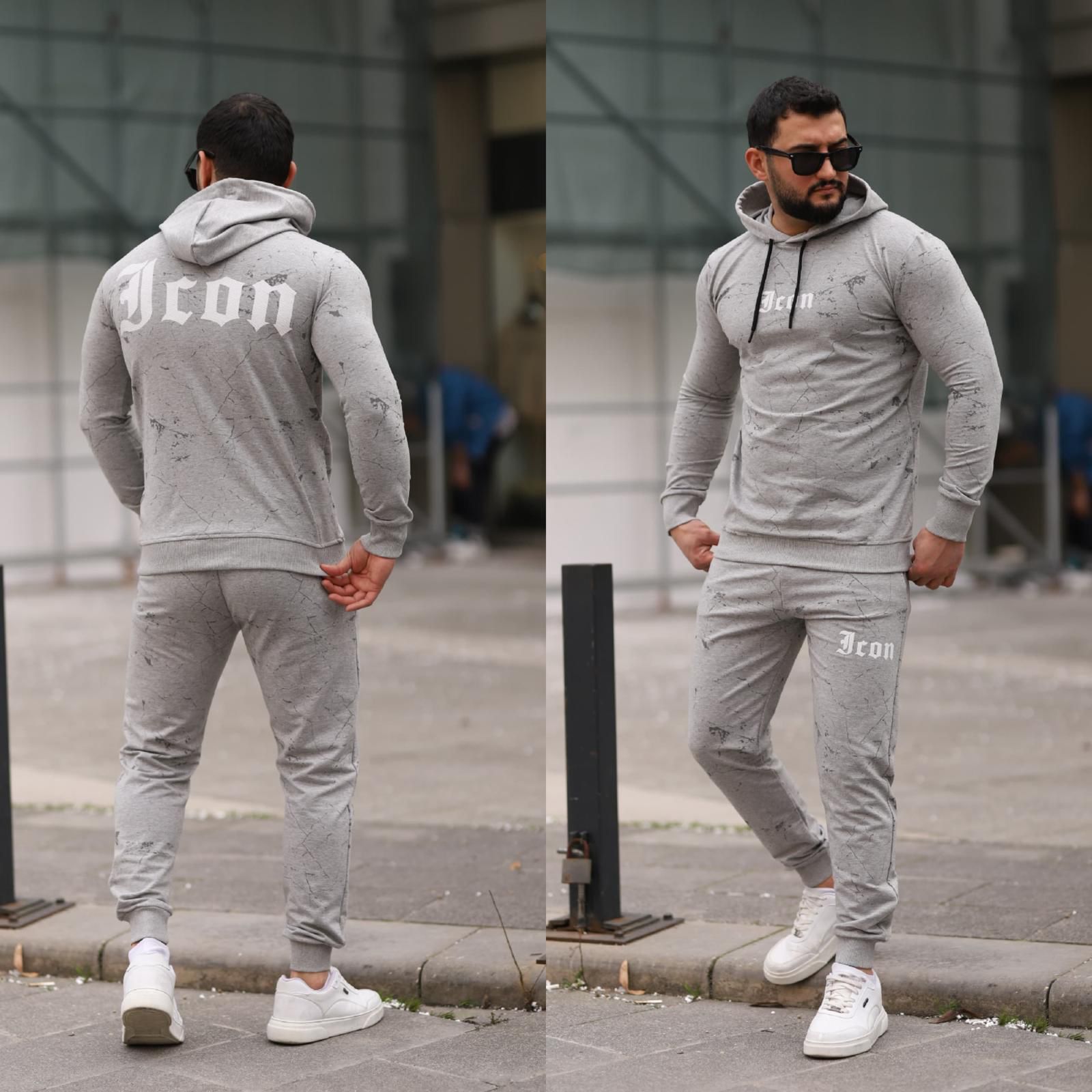 Trening barbati slim fit gri deschis  Pantaloni + Hanorac  13351