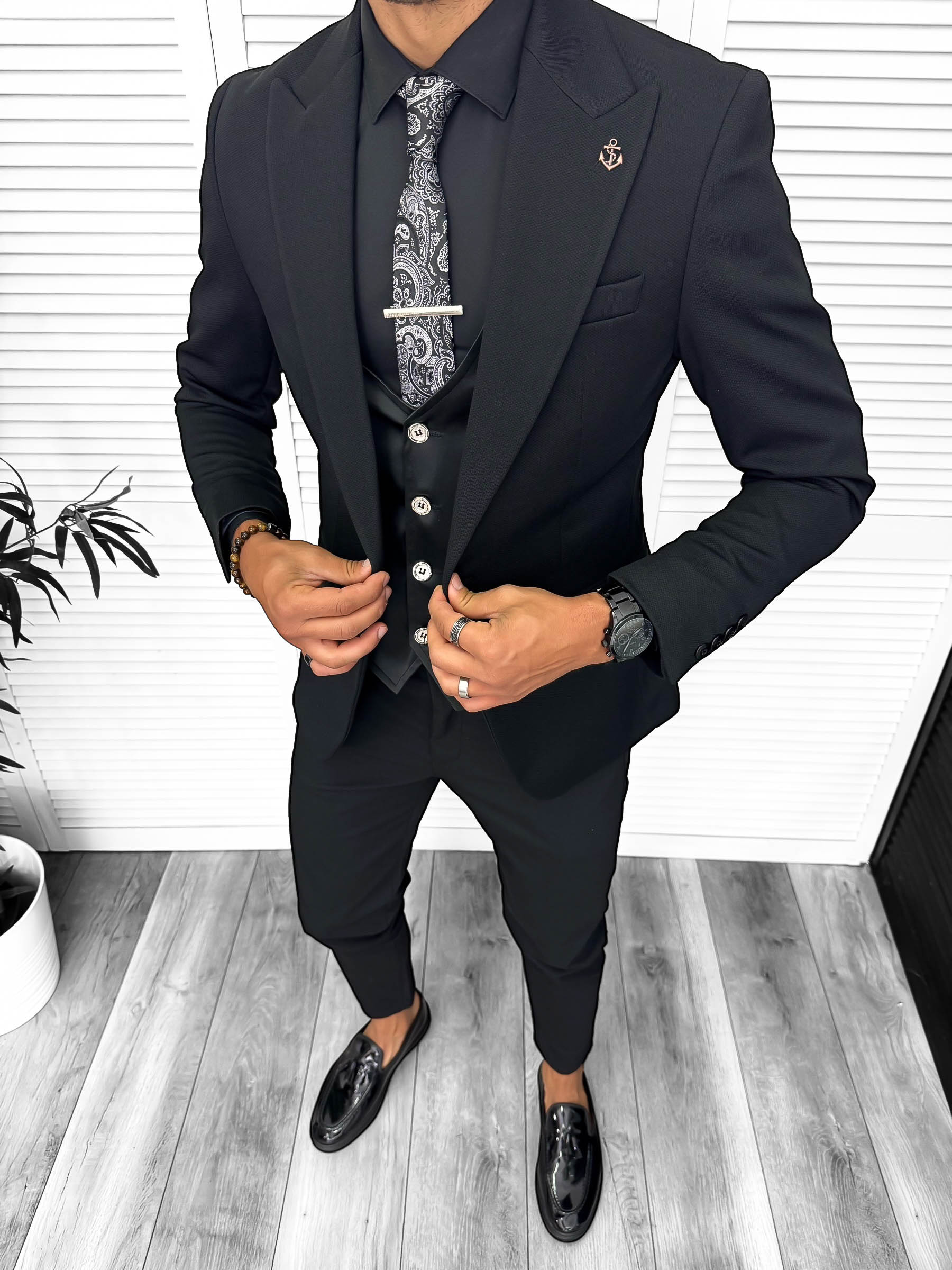 Costum barbati slim fit negru  3 piese 13312