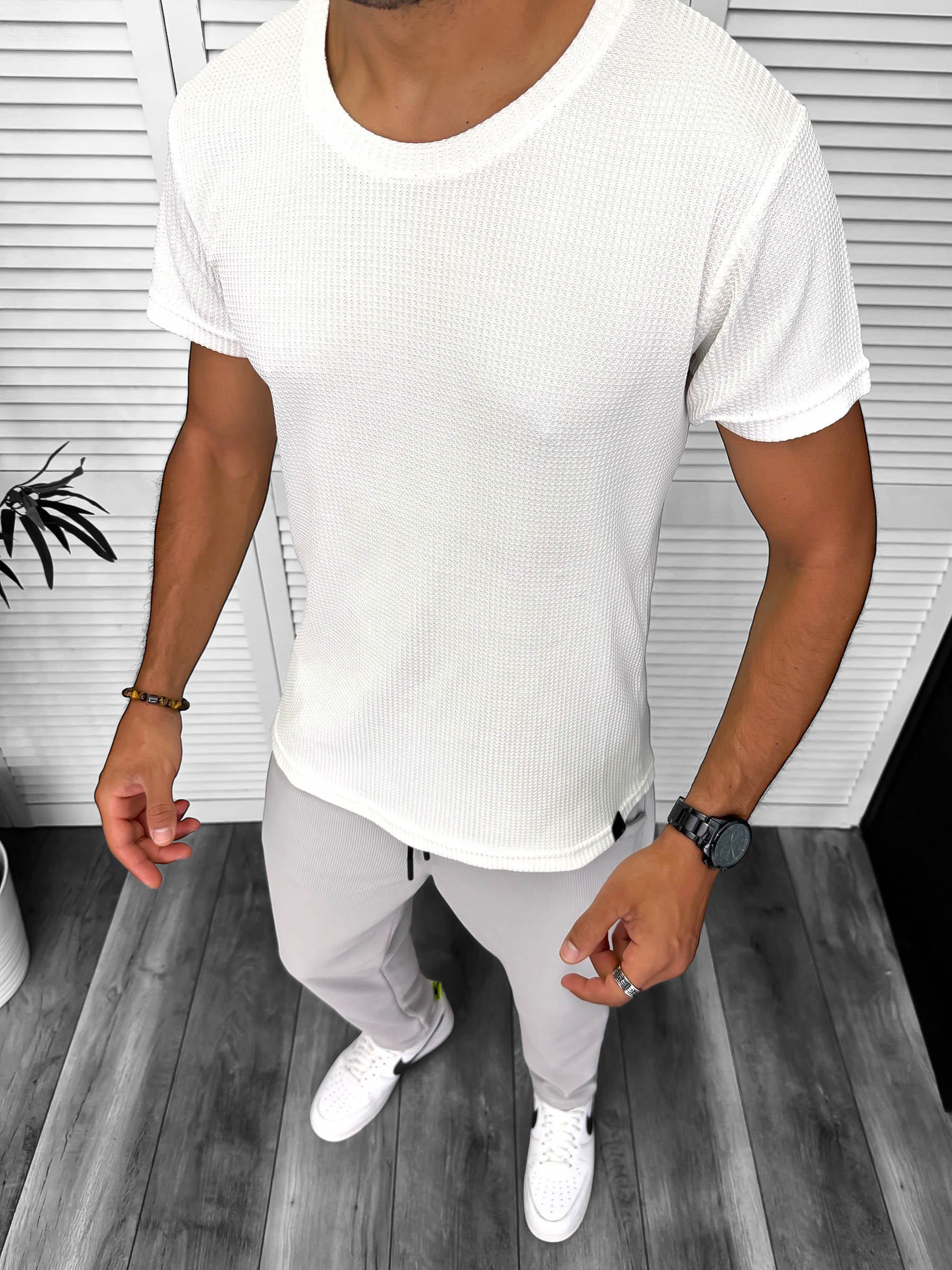 Tricou barbati alb  slim fit 13318