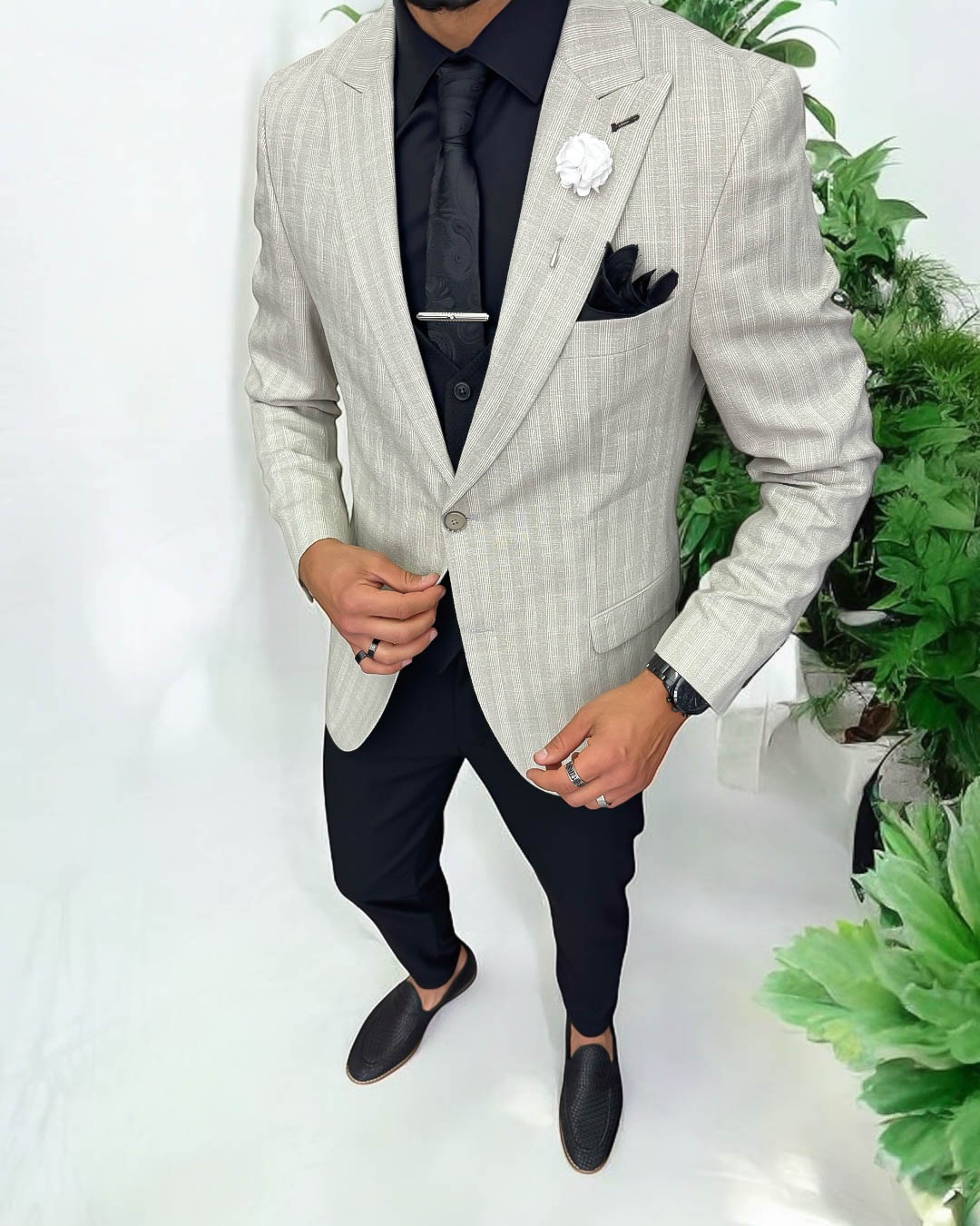 Costum barbati  slim fit sacou + pantaloni + vesta 13243