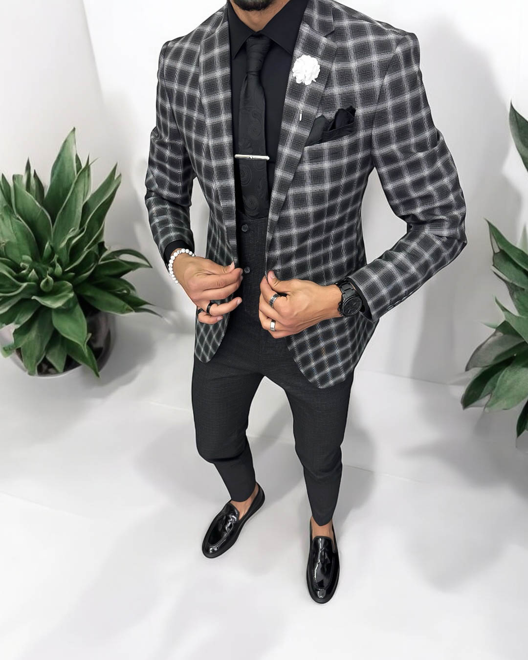 Costum barbati  slim fit sacou + pantaloni + vesta 5000