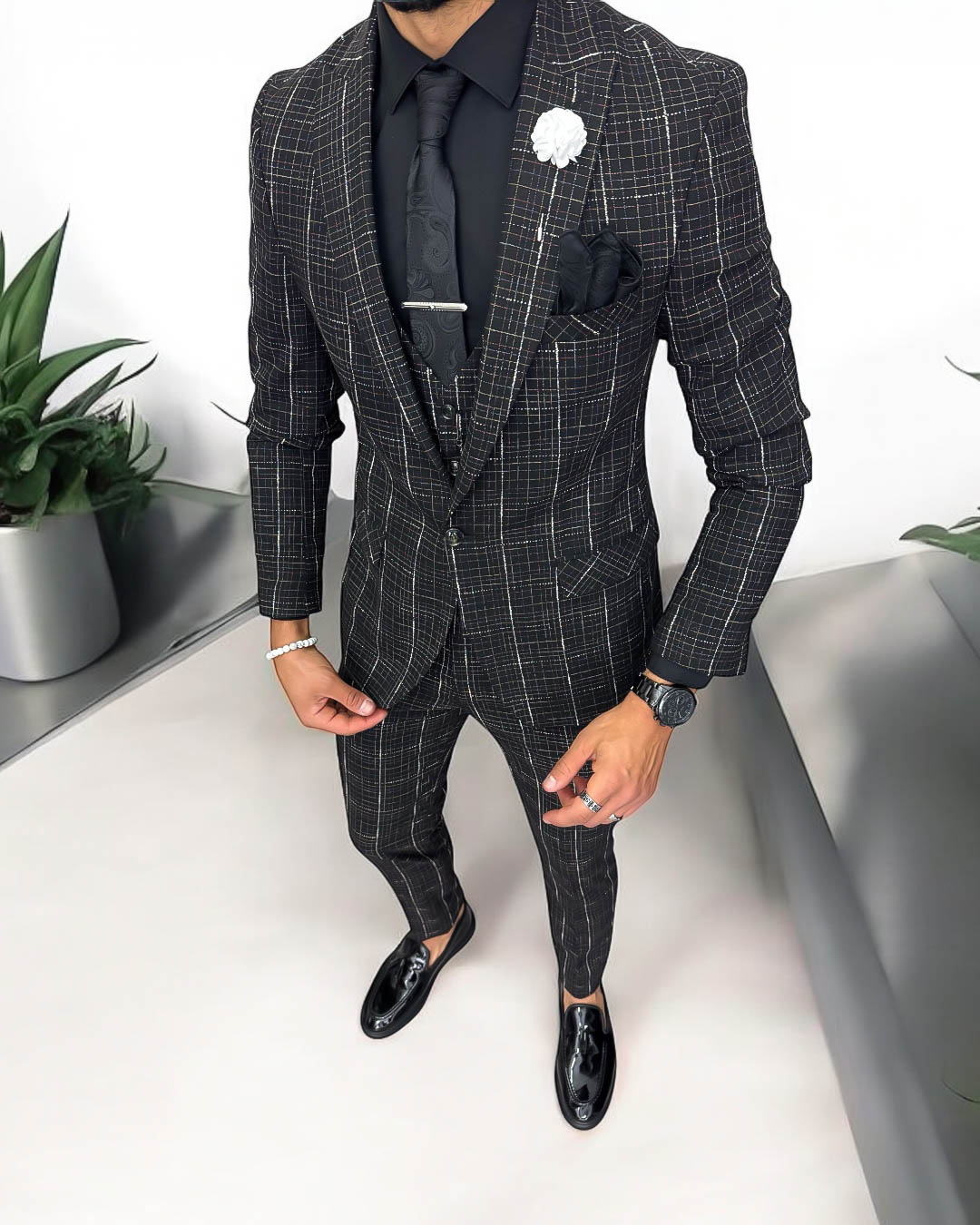 Costum barbati  slim fit sacou + pantaloni + vesta 5008