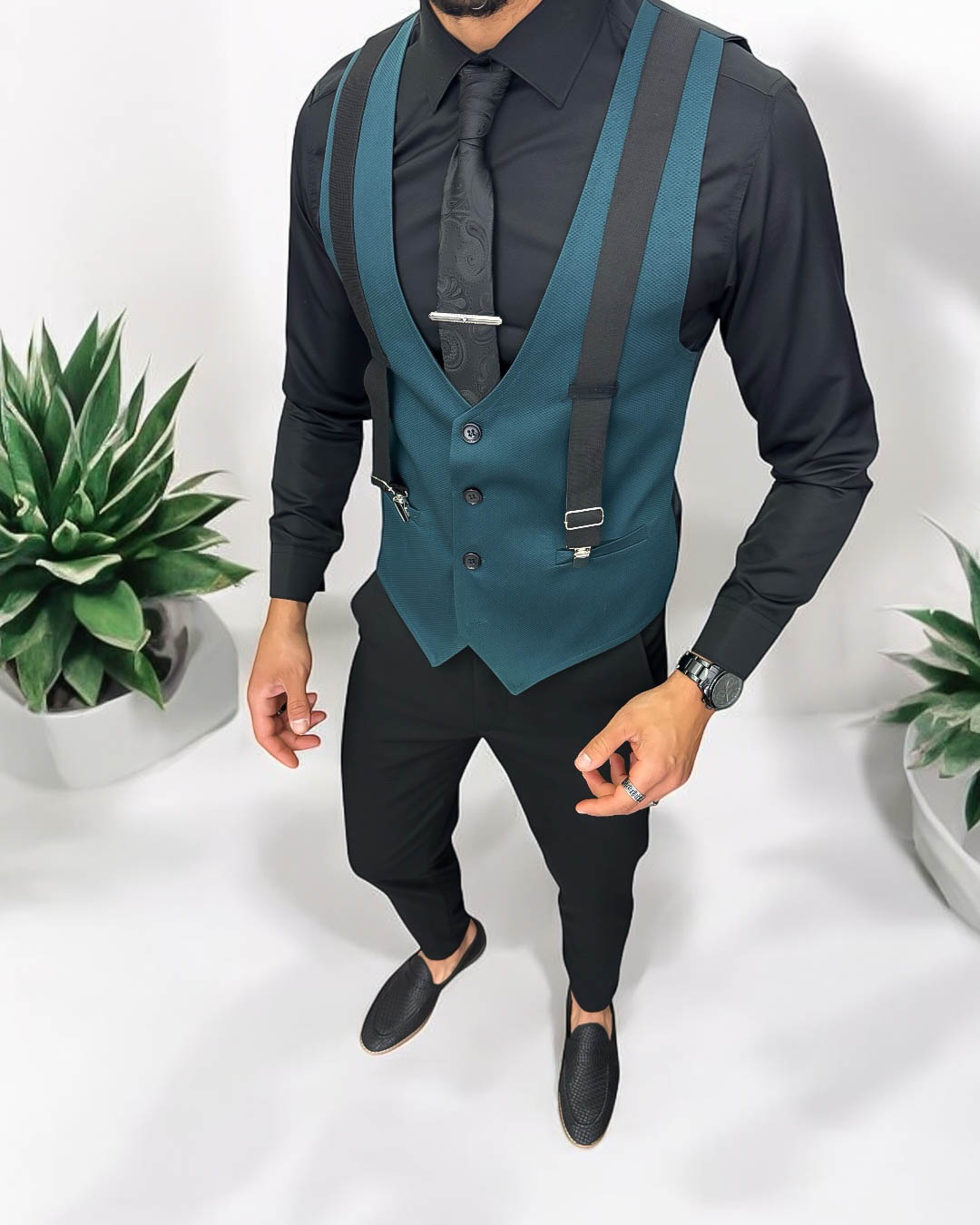 Vesta barbati eleganta slim fit  verde   13256