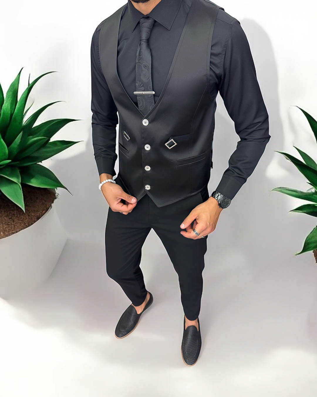 Vesta barbati eleganta slim fit  neagra   13261