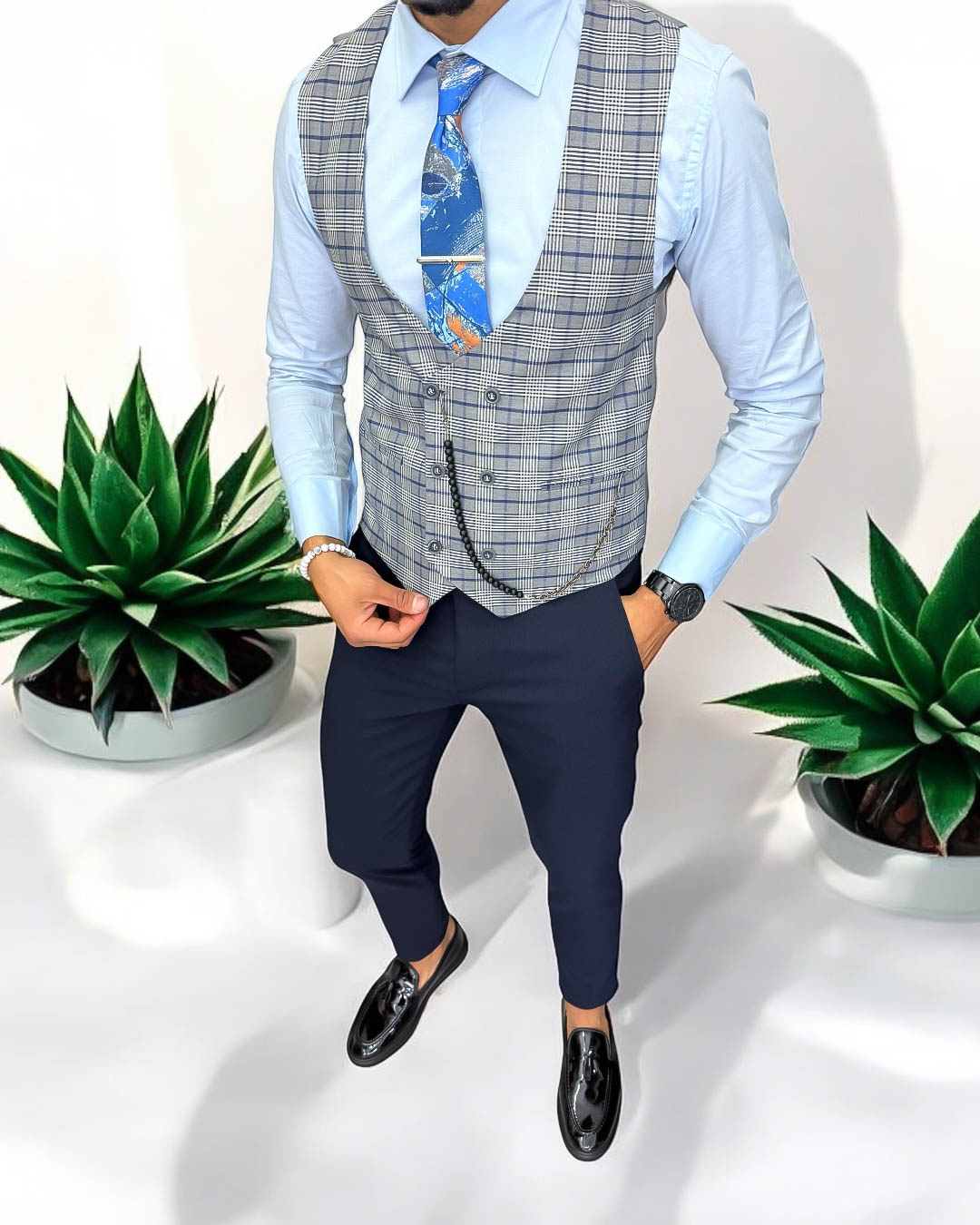 Vesta barbati eleganta slim fit  in carouri  13264