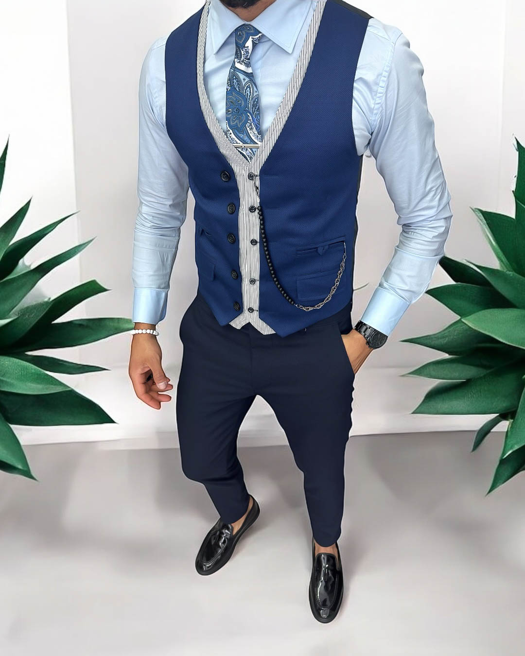 Vesta barbati eleganta slim fit  bleumarin  13267