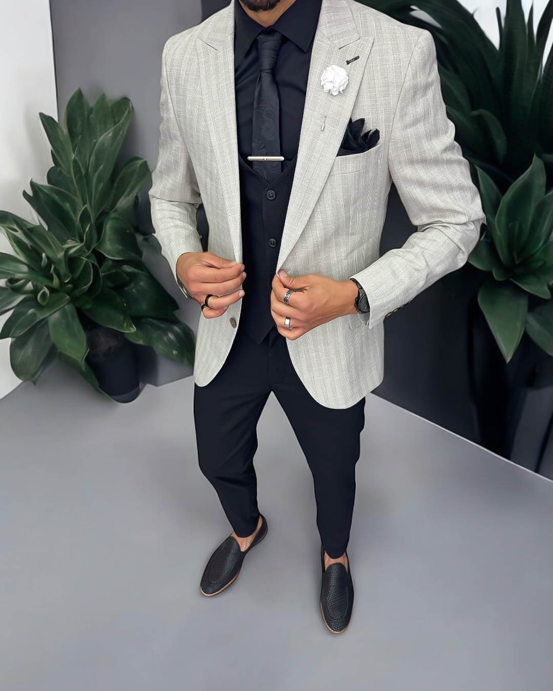 Sacou barbati slim fit gri 133