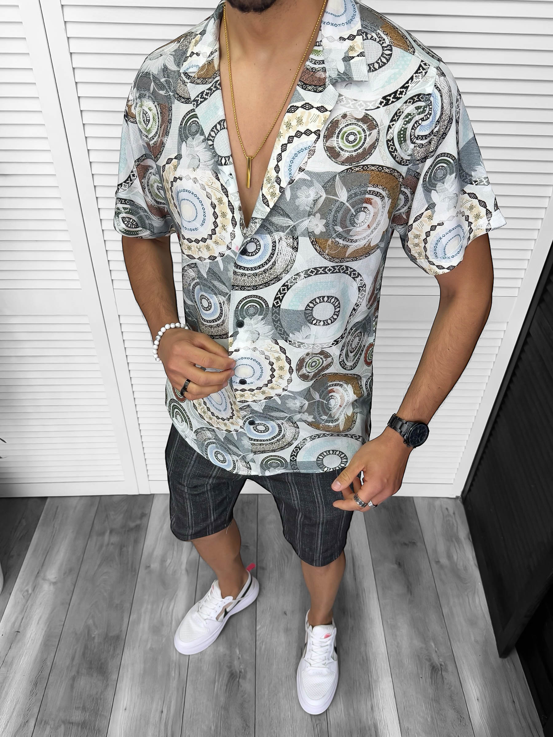 Compleu de vara camasa imprimeu  + pantaloni 13227