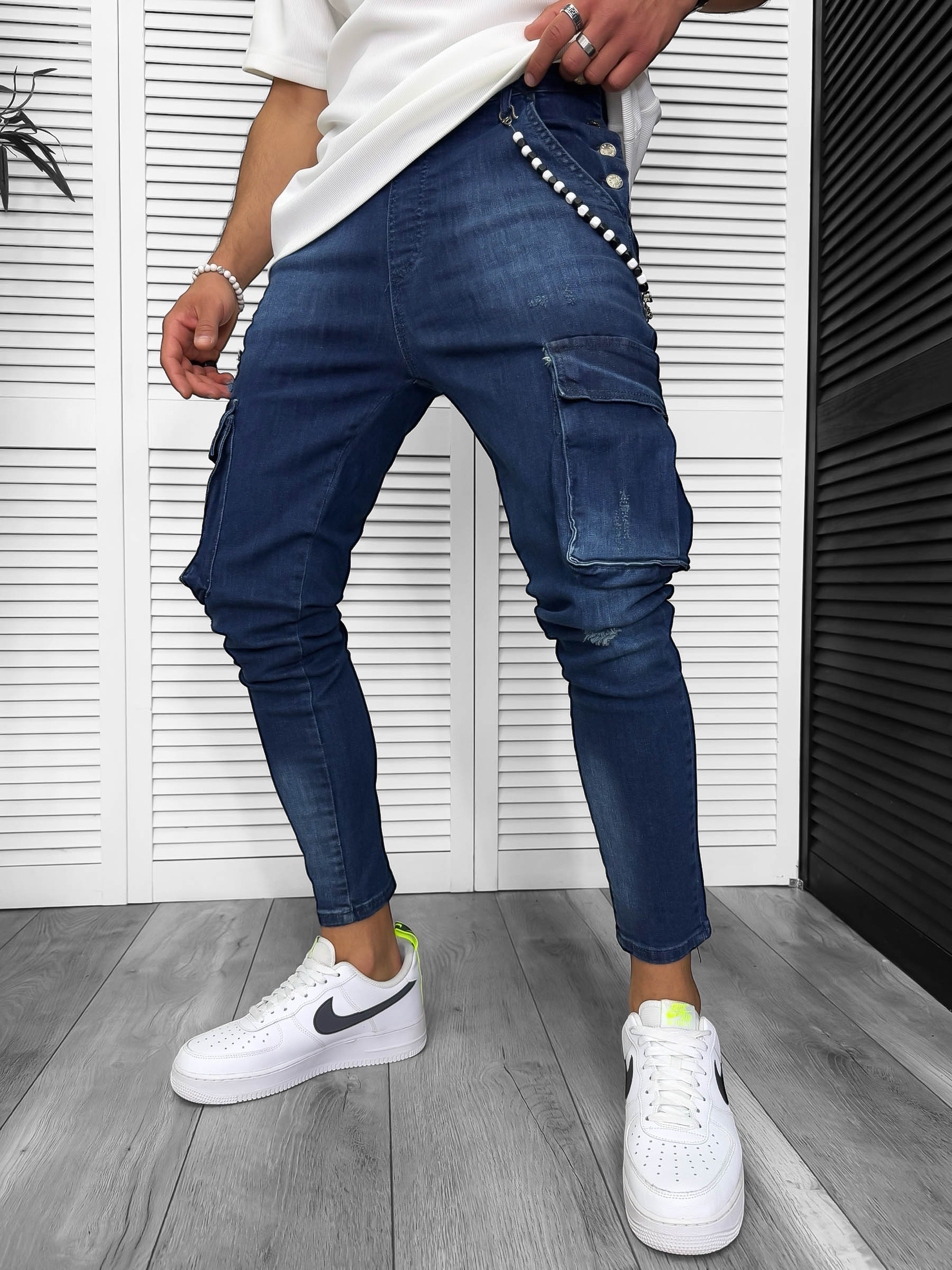 Blugi barbati conici albastri cargo 13335