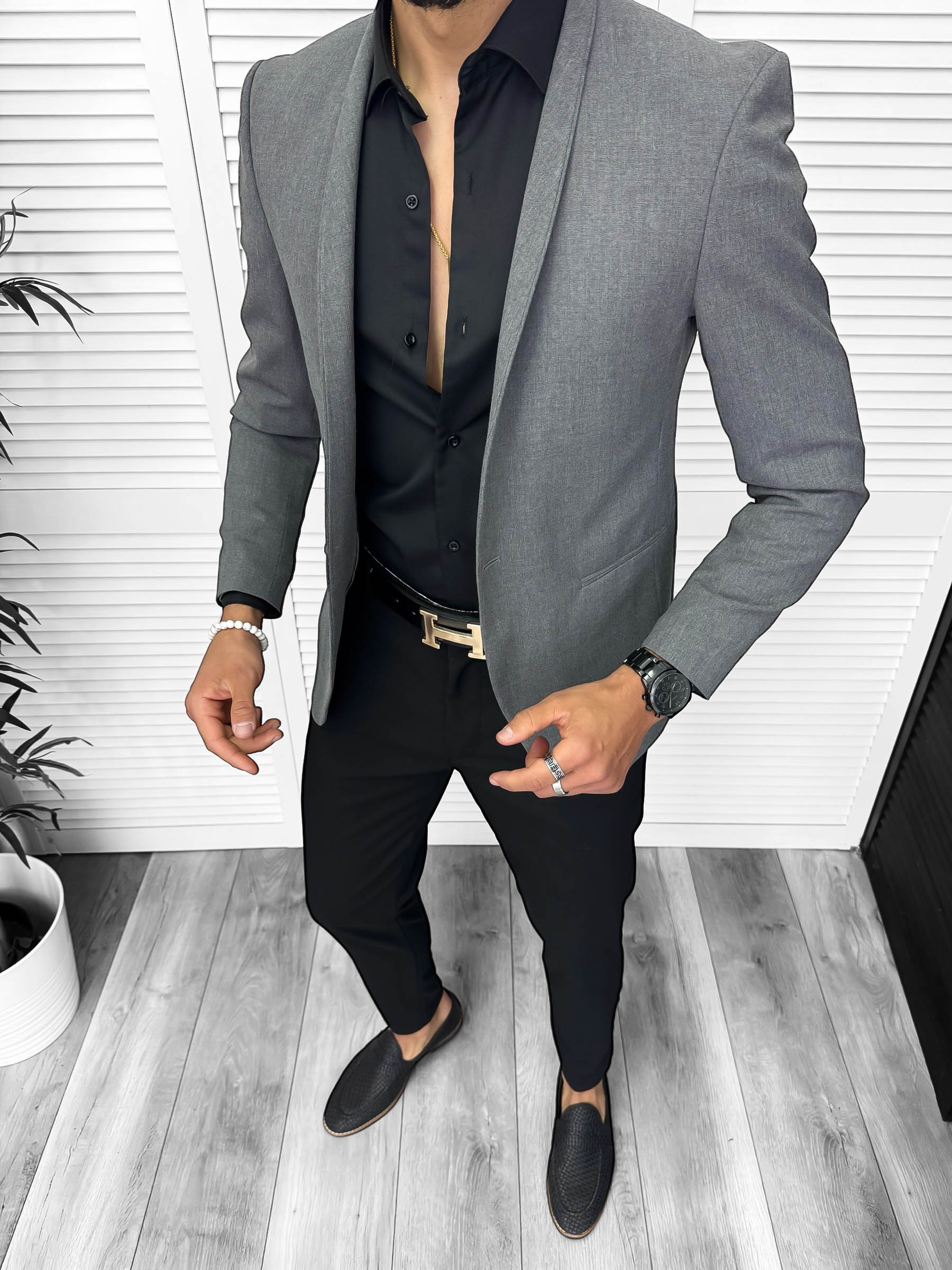 Costum barbati  slim fit sacou  pantaloni camasa 13199