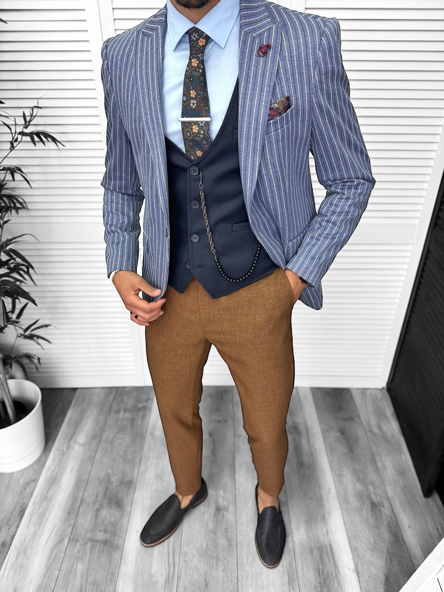 Costum barbati  slim fit sacou  pantaloni  vesta  cravata  batista 13204