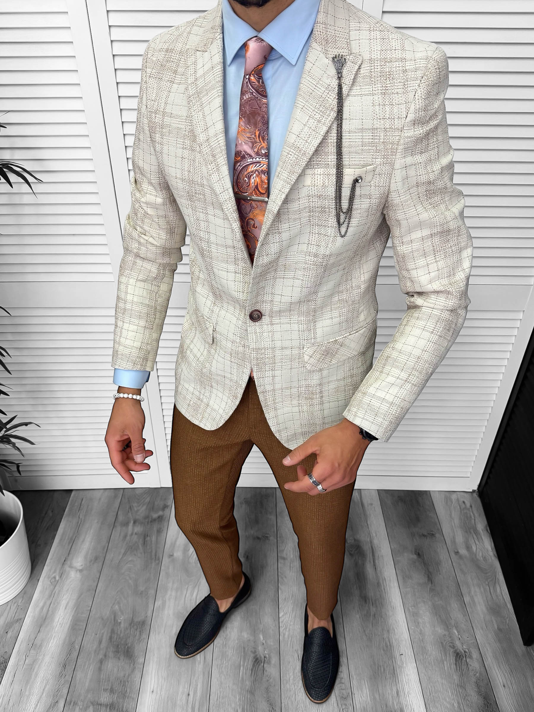 Costum barbati  slim fit sacou  pantaloni  vesta  cravata  batista 13205