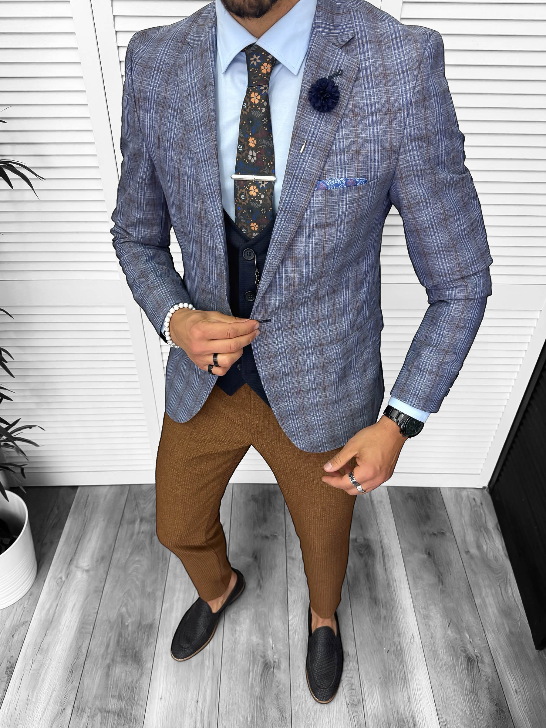 Costum barbati  slim fit sacou  pantaloni  vesta  cravata  batista 13206