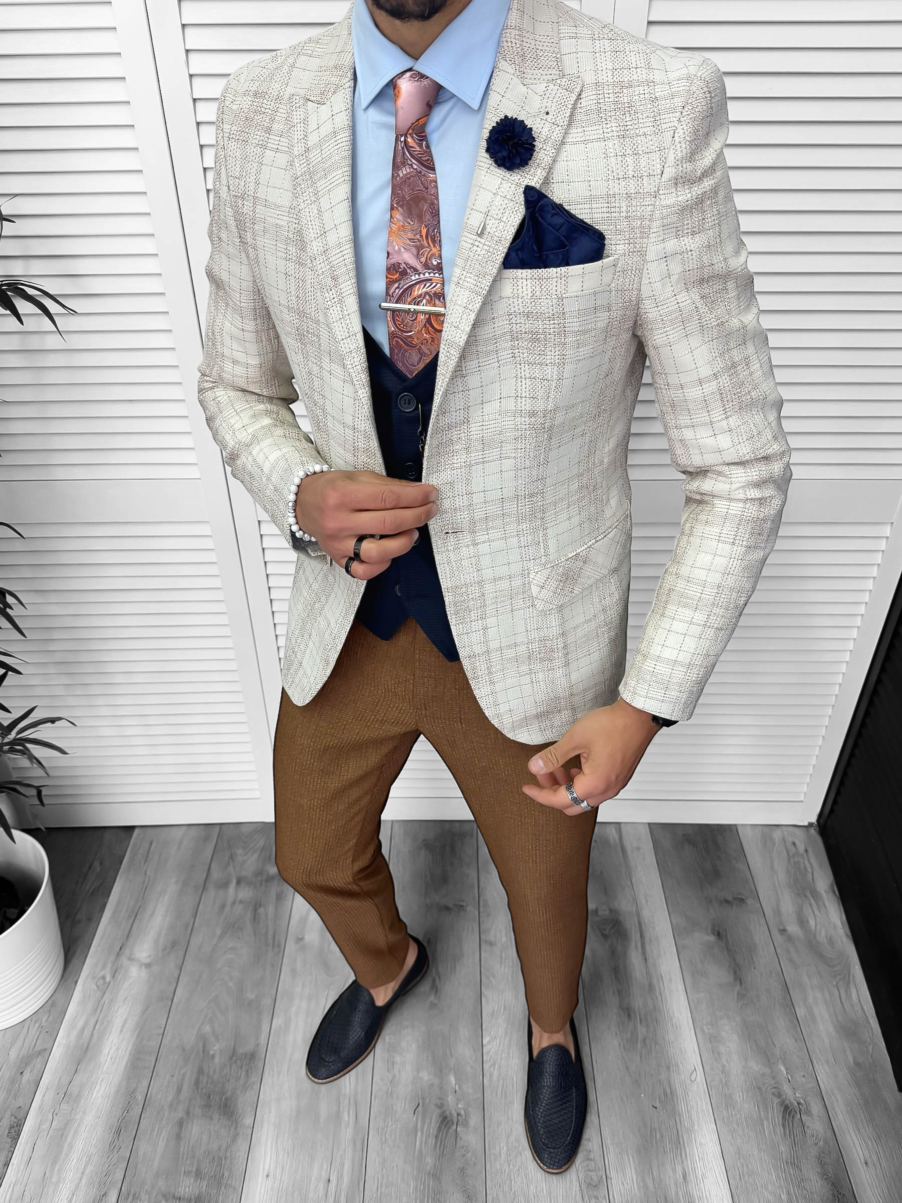 Costum barbati  slim fit sacou  pantaloni  vesta  cravata  batista 13208