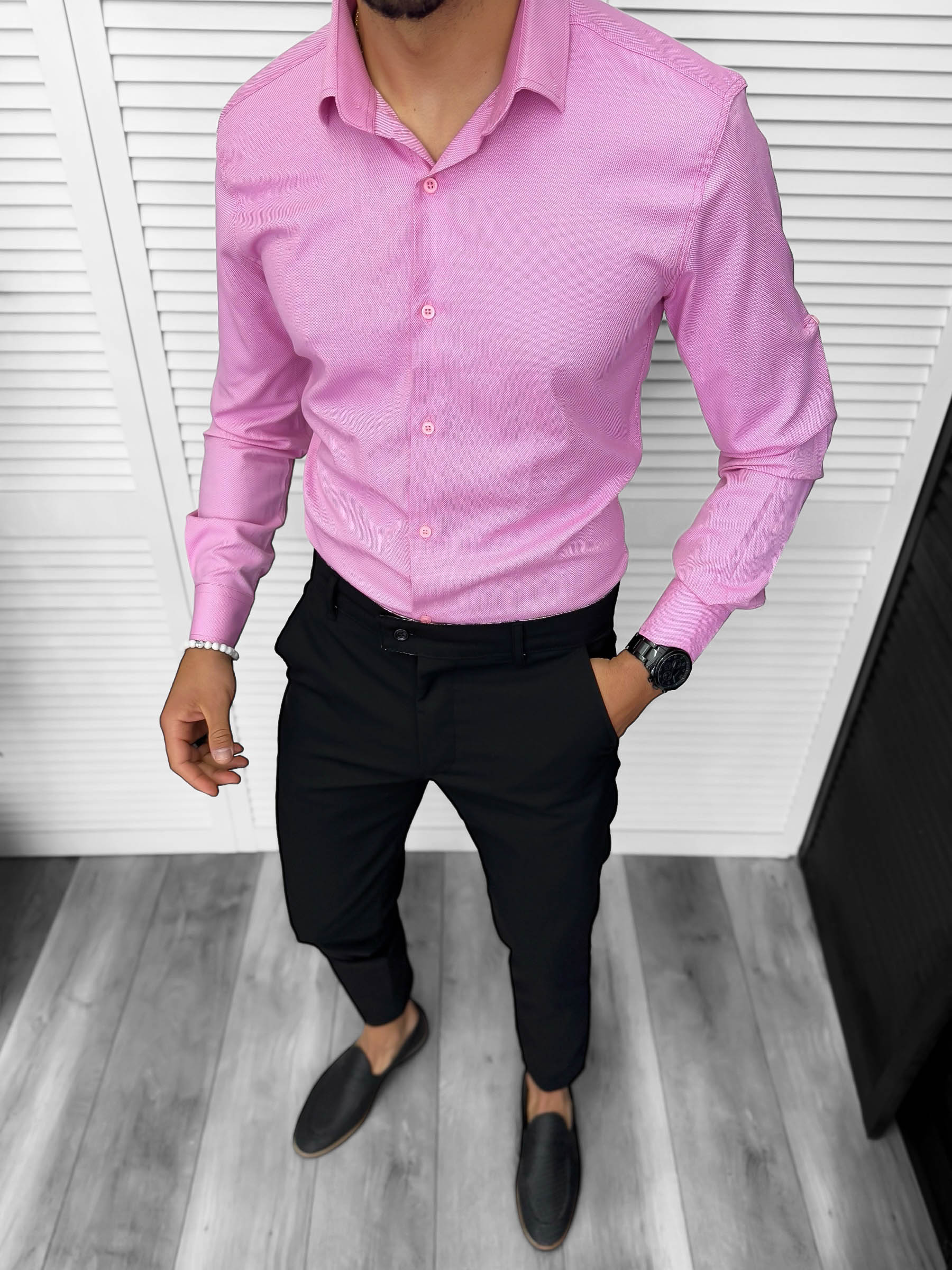 Camasa barbati slim fit roz13214