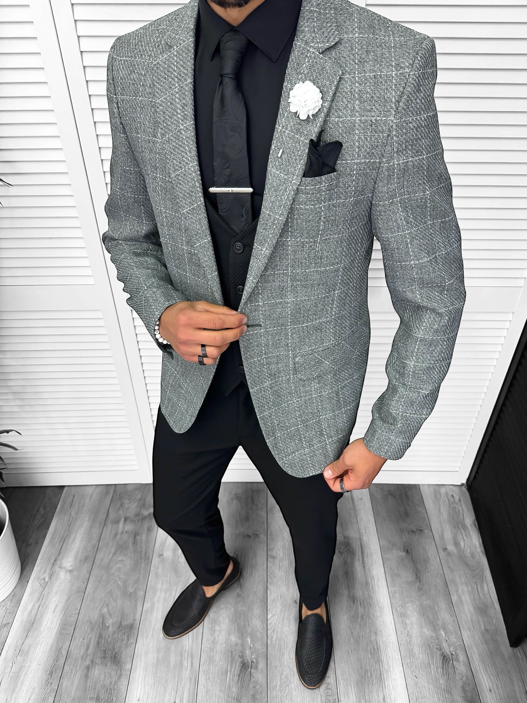 Sacou barbati slim fit gri 13198