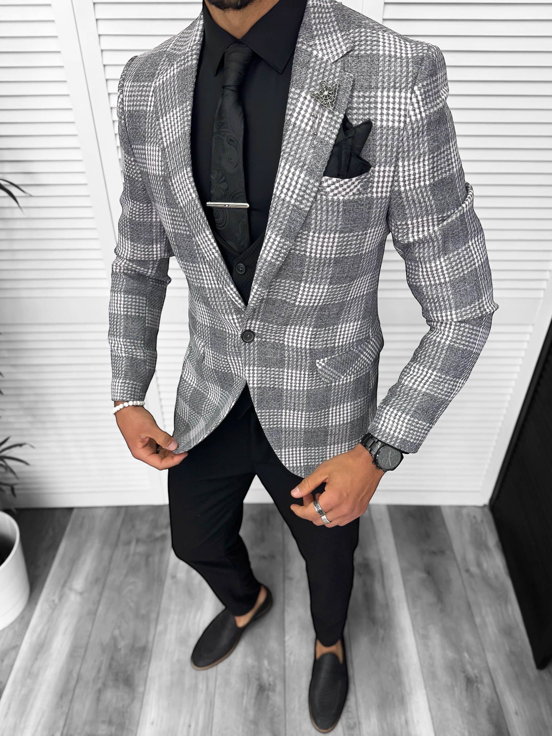 Sacou barbati slim fit gri 3094