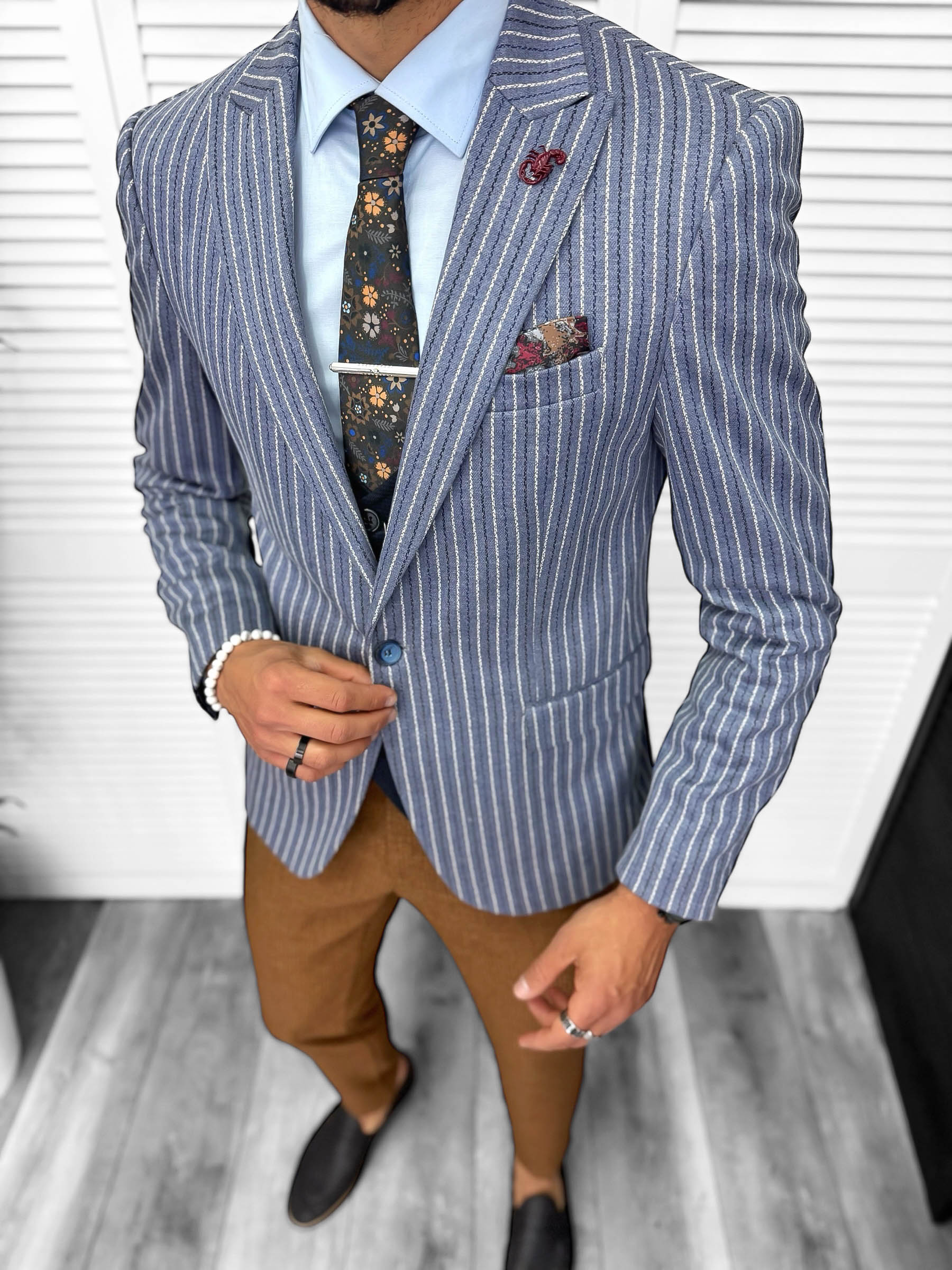 Sacou barbati slim fit  cu dungi 3131